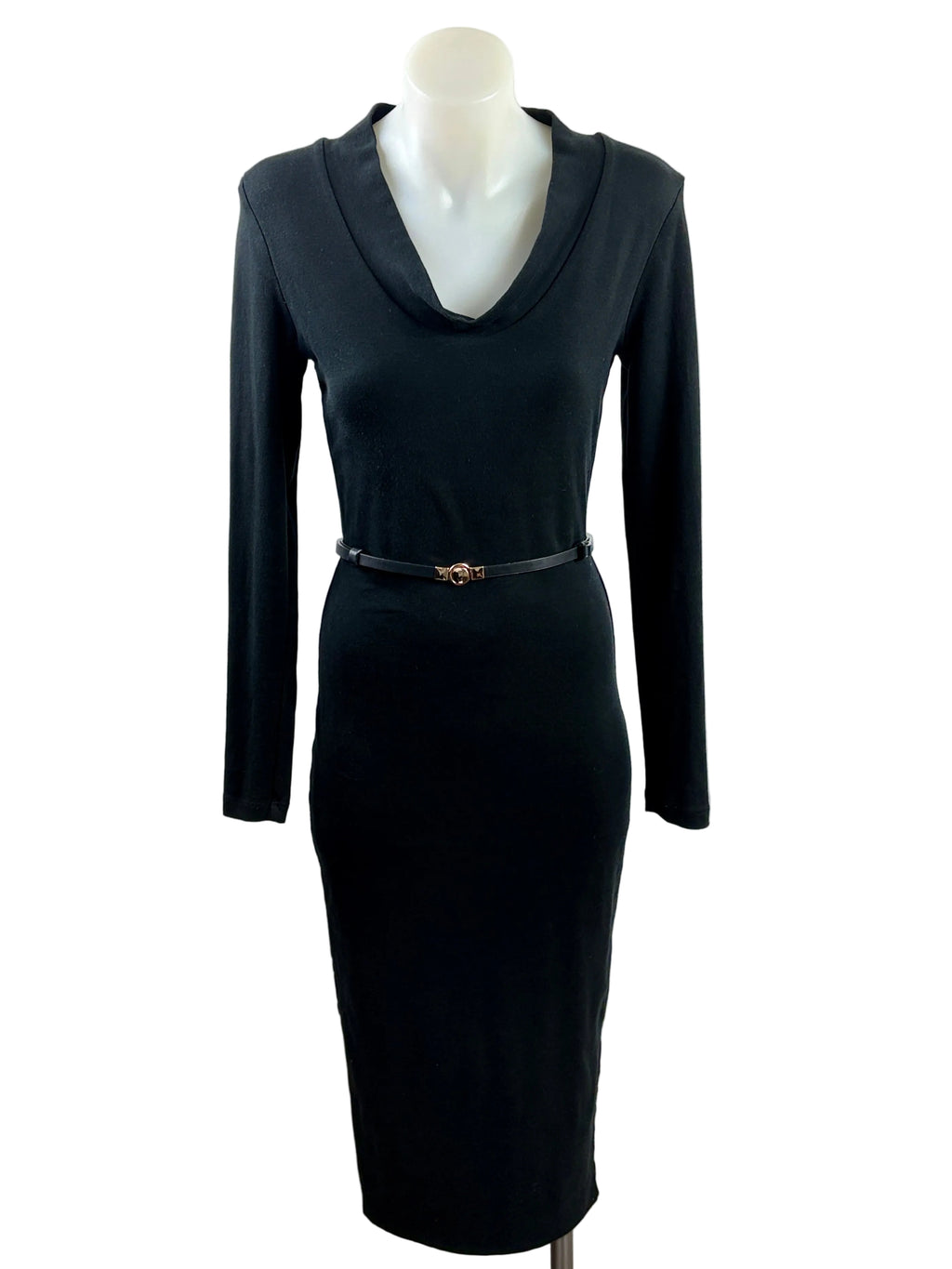 Kookai | Cowl Neck Bodycon Midi Dress | Black | Size 10