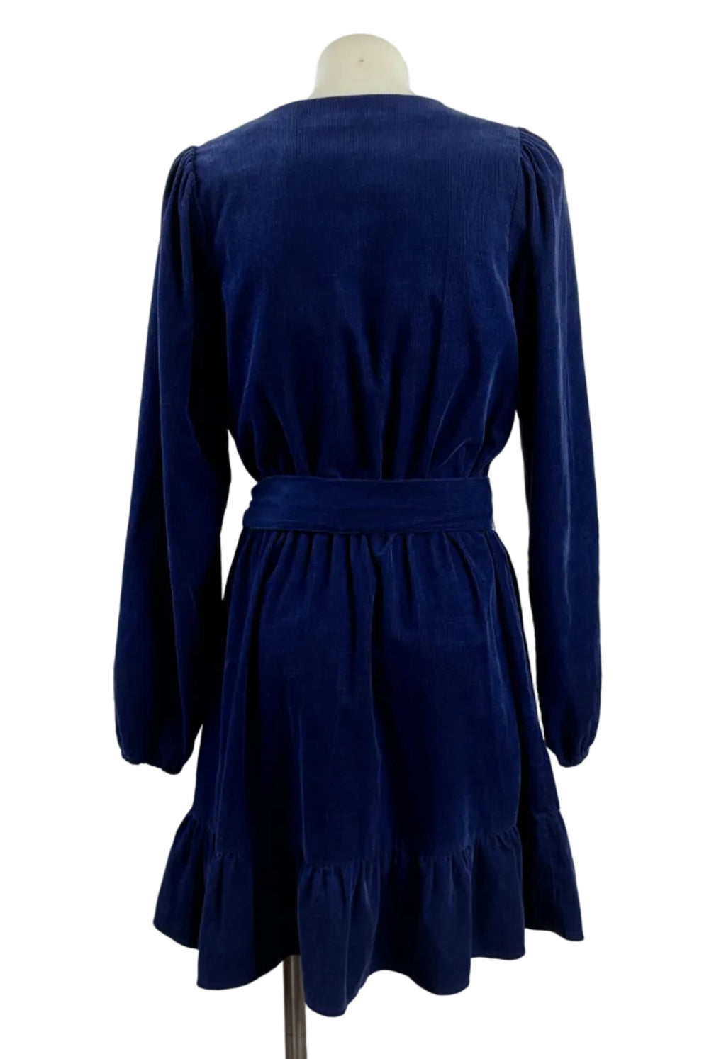 Country Road Blue Thin Corduroy Ruffle Wrap Dress