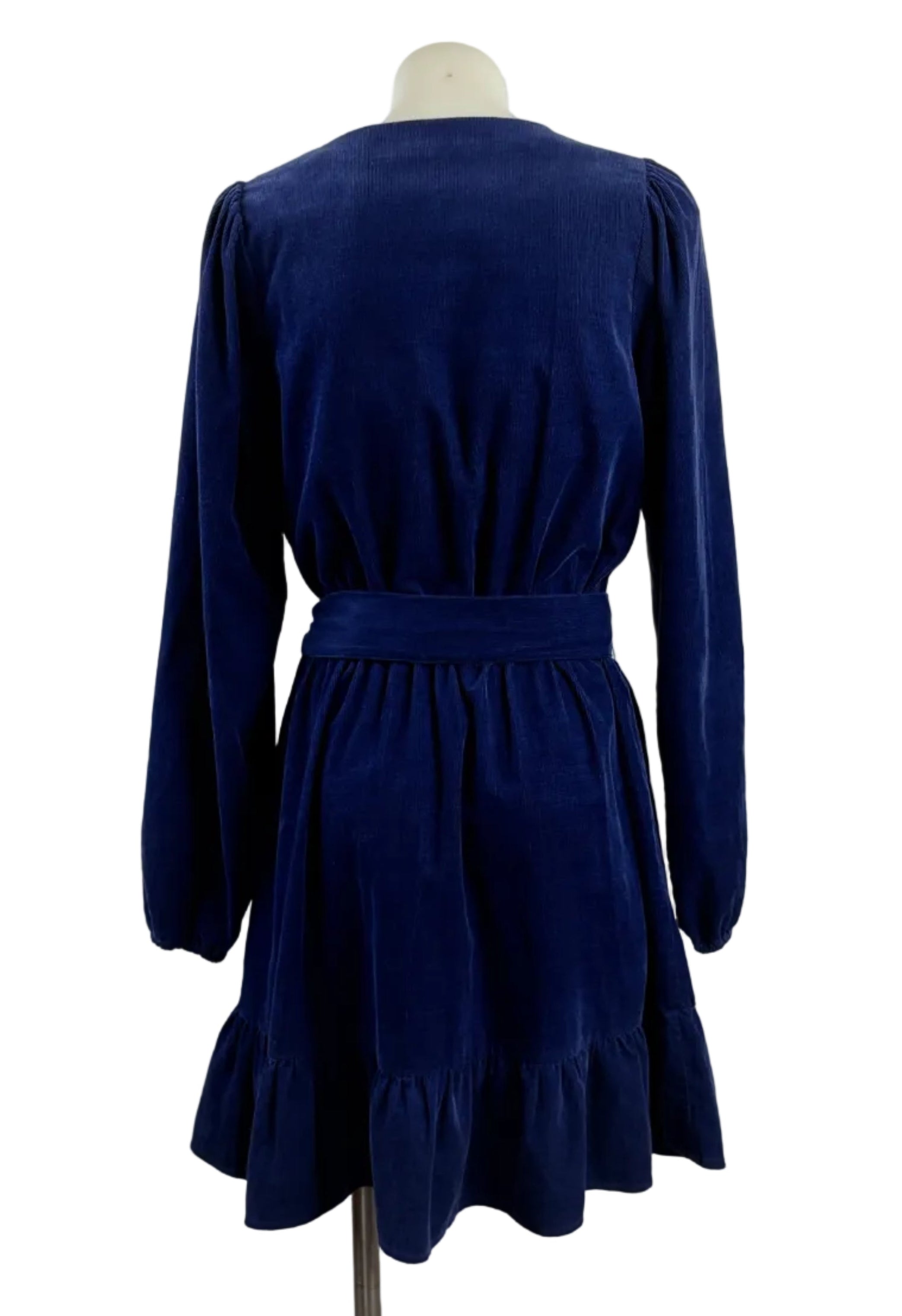 Country Road Blue Thin Corduroy Ruffle Wrap Dress