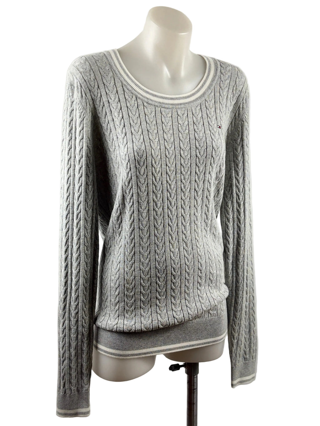 Tommy Hilfiger | Cable Knit Crew Neck Jumper | Grey | Size L