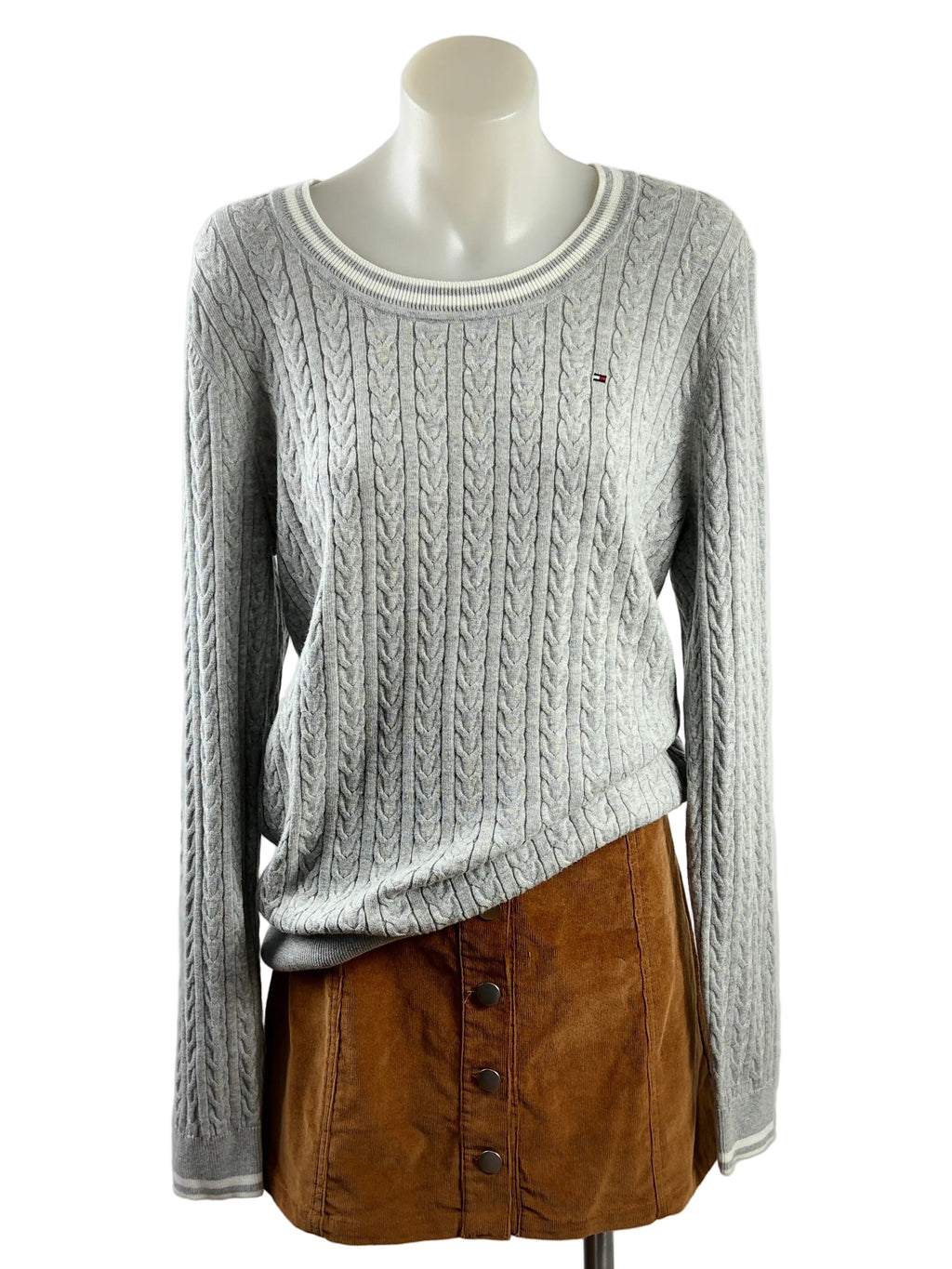 Tommy Hilfiger | Cable Knit Crew Neck Jumper | Grey | Size L
