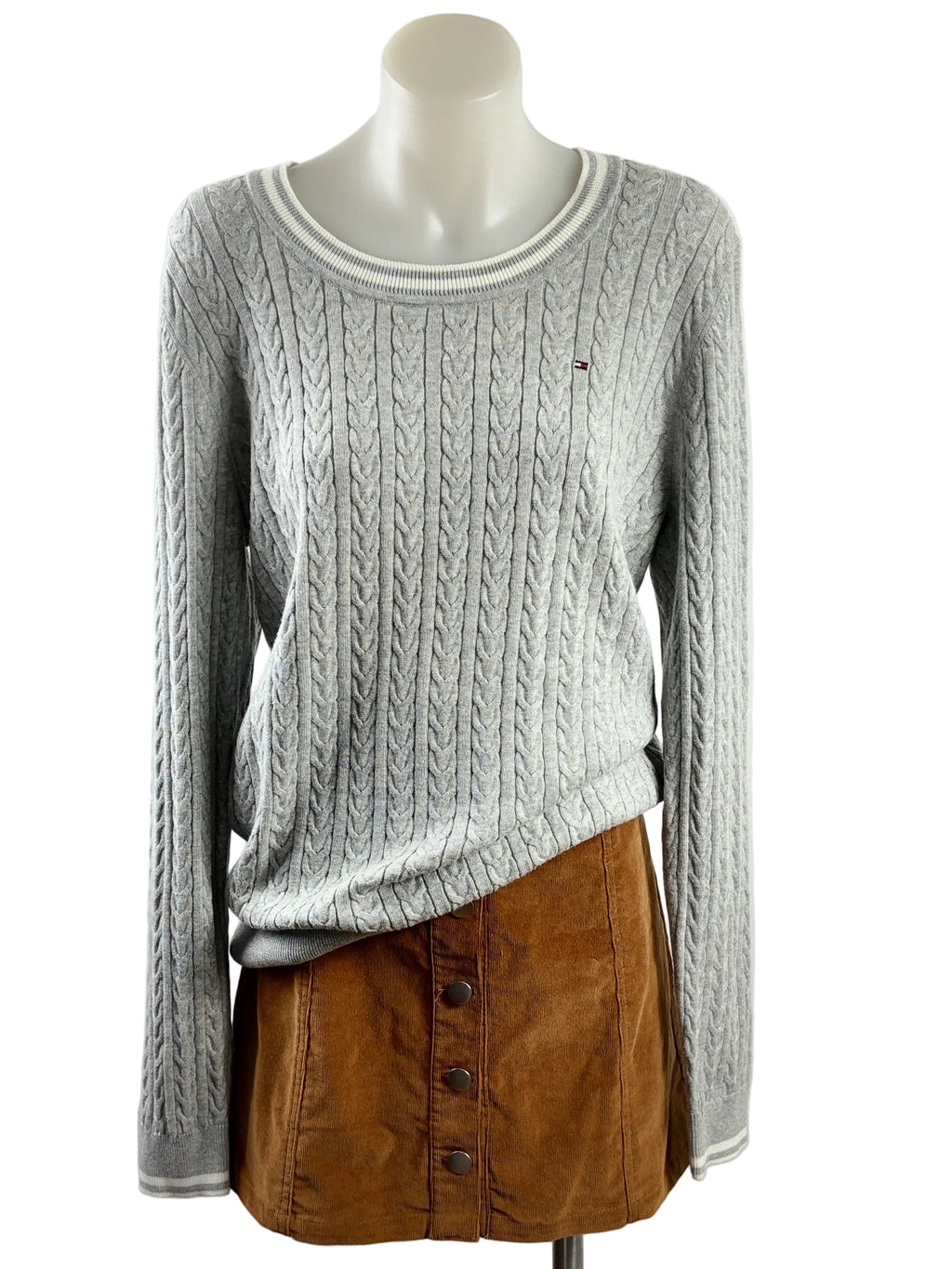 Tommy Hilfiger | Cable Knit Crew Neck Jumper | Grey | Size L