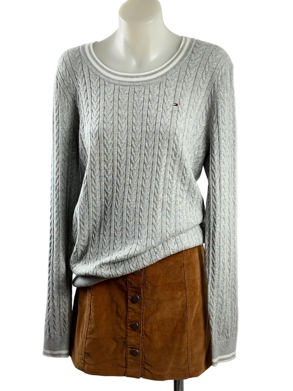 Tommy Hilfiger | Cable Knit Crew Neck Jumper | Grey | Size L