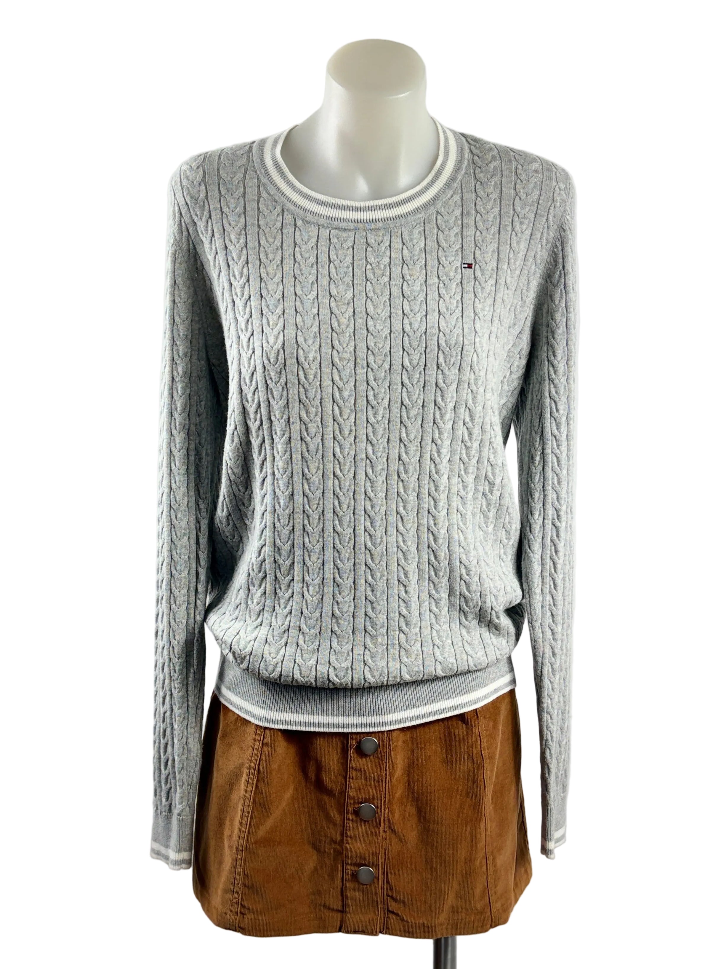 Tommy Hilfiger | Cable Knit Crew Neck Jumper | Grey | Size L
