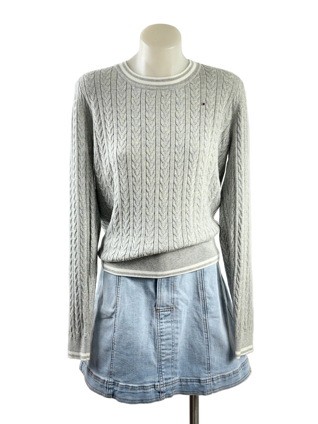 Tommy Hilfiger | Cable Knit Crew Neck Jumper | Grey | Size L