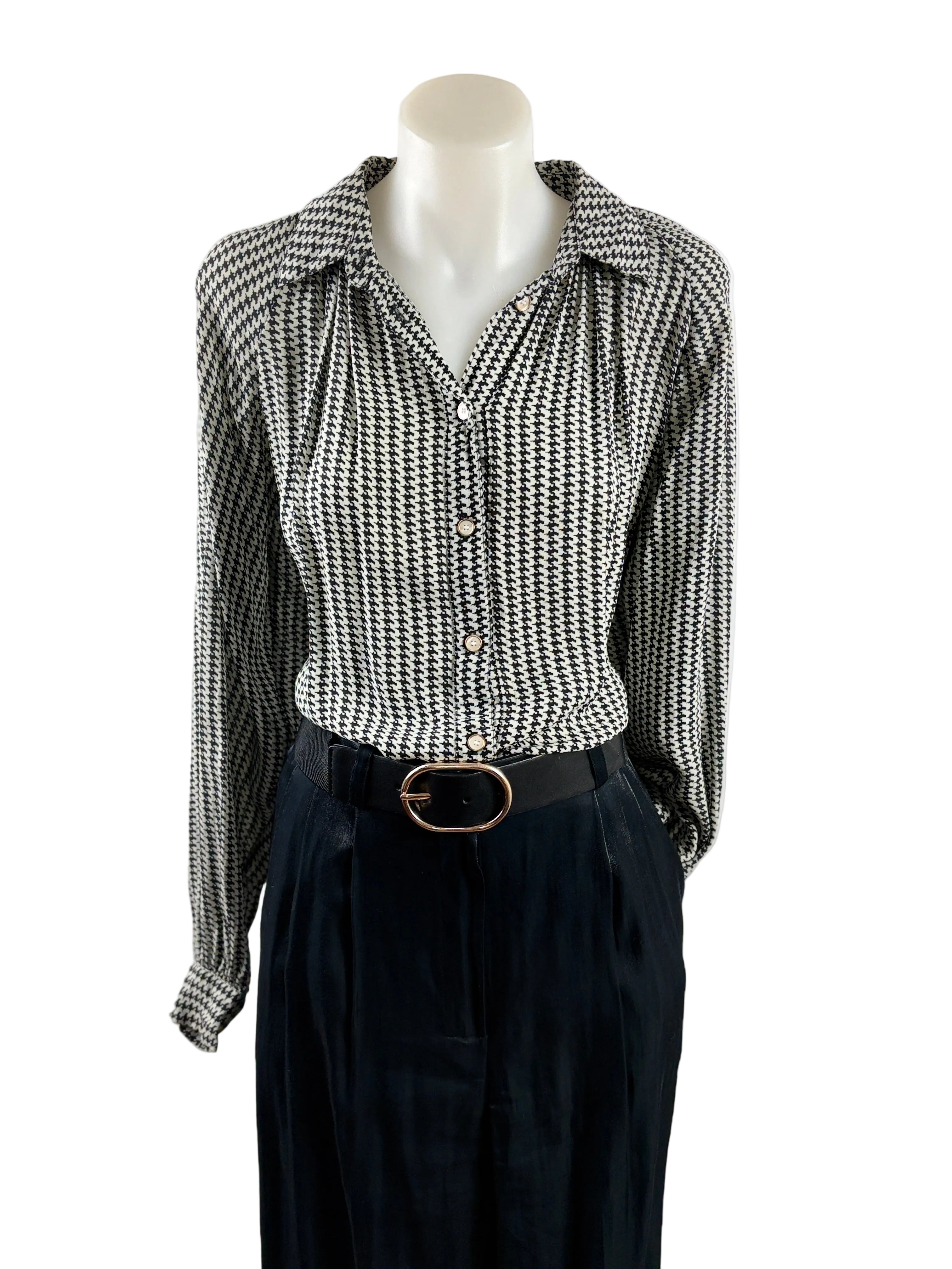 Reiss | Houndstooth Button-Up Shirt | Size 6