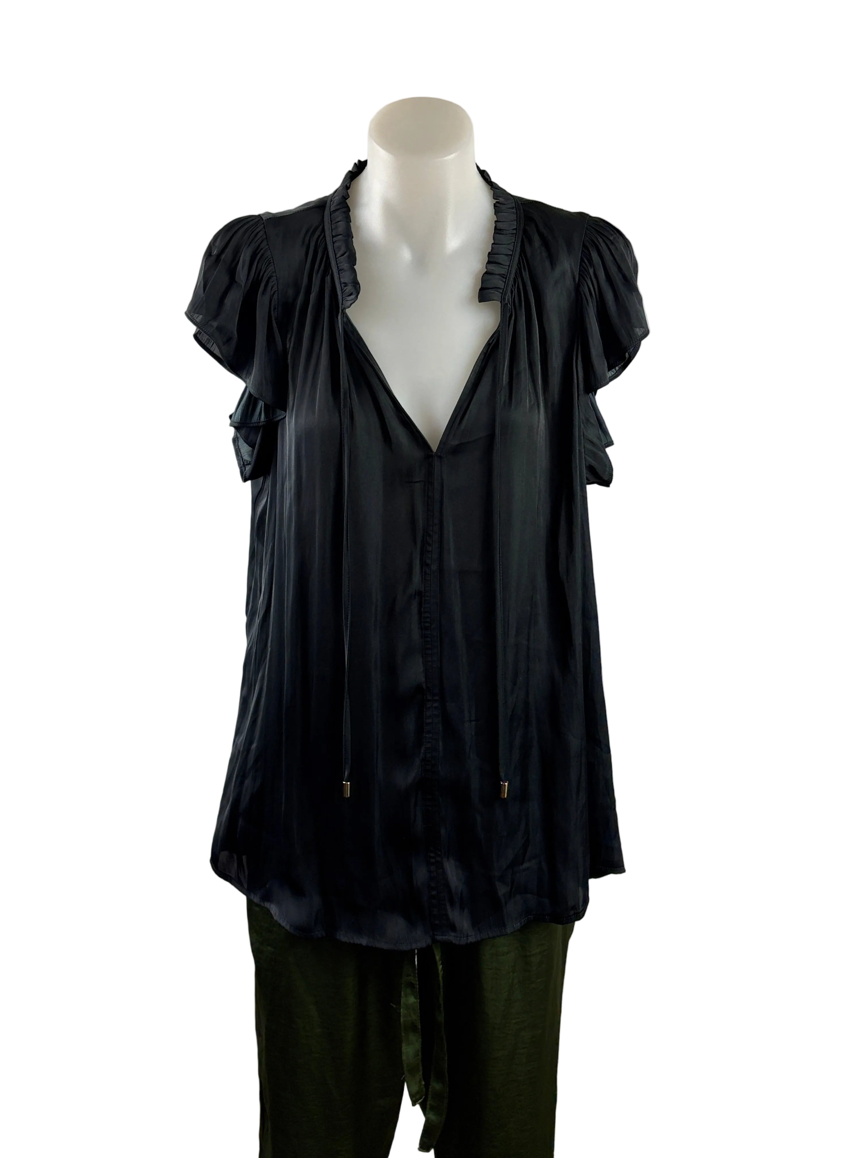 Preview | Satin Tie-Neck Blouse | Black Size 14