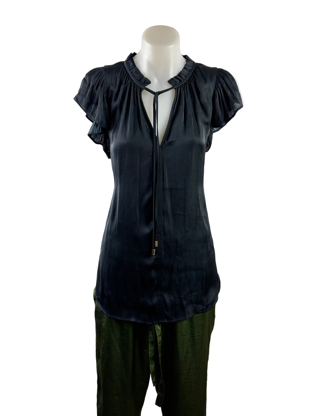 Preview | Satin Tie-Neck Blouse | Black Size 14