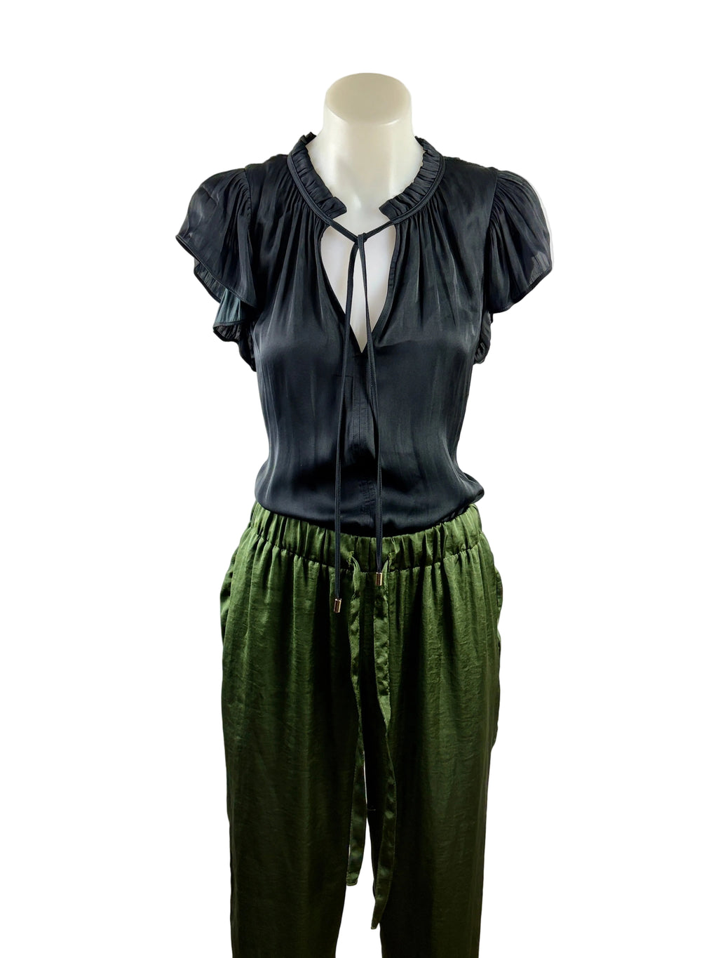 Preview | Satin Tie-Neck Blouse | Black Size 14