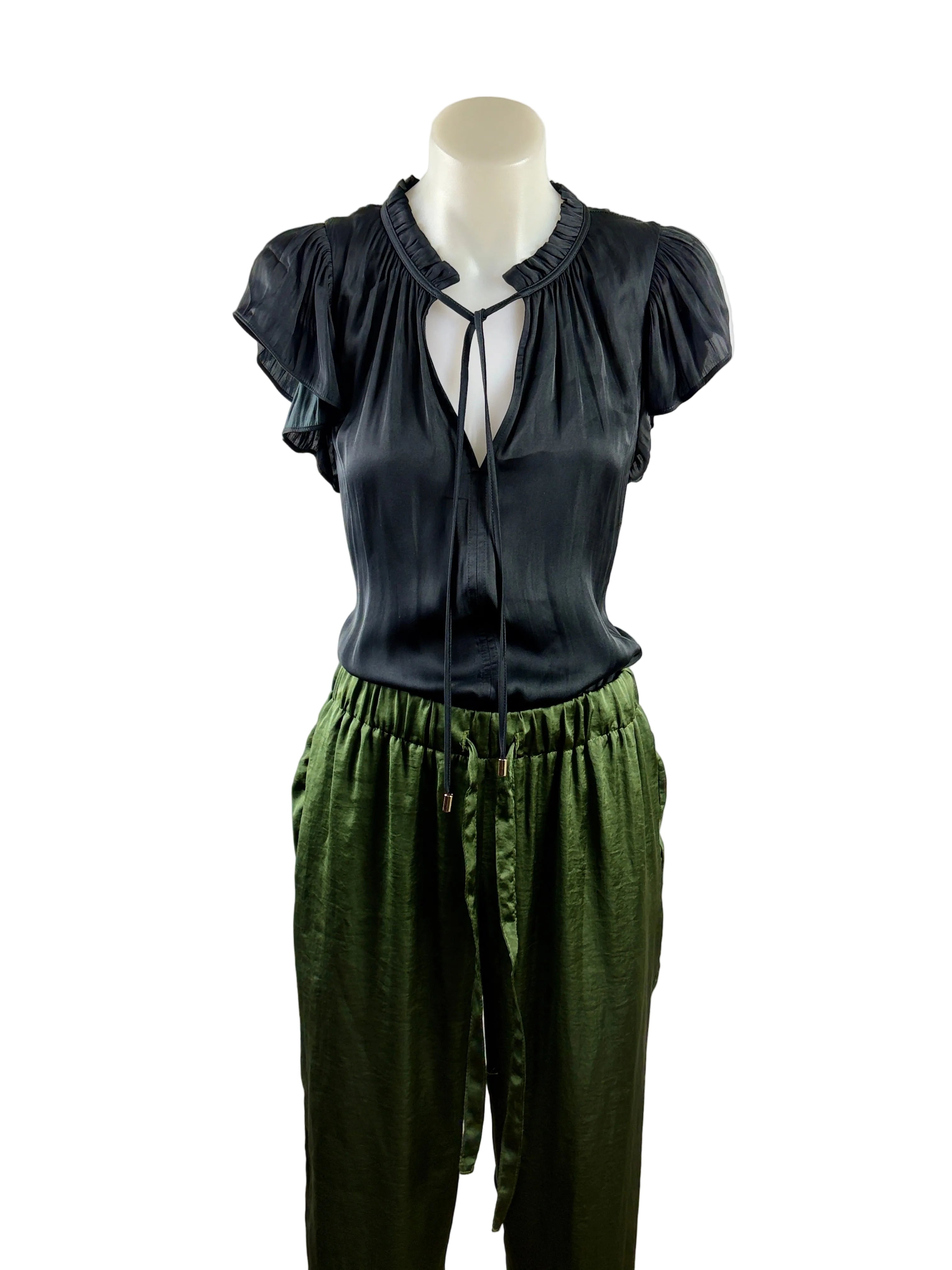 Preview | Satin Tie-Neck Blouse | Black Size 14