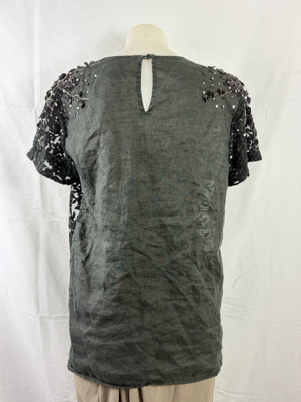 Aje | Embellished Floral Lace Top | Black | Size 6
