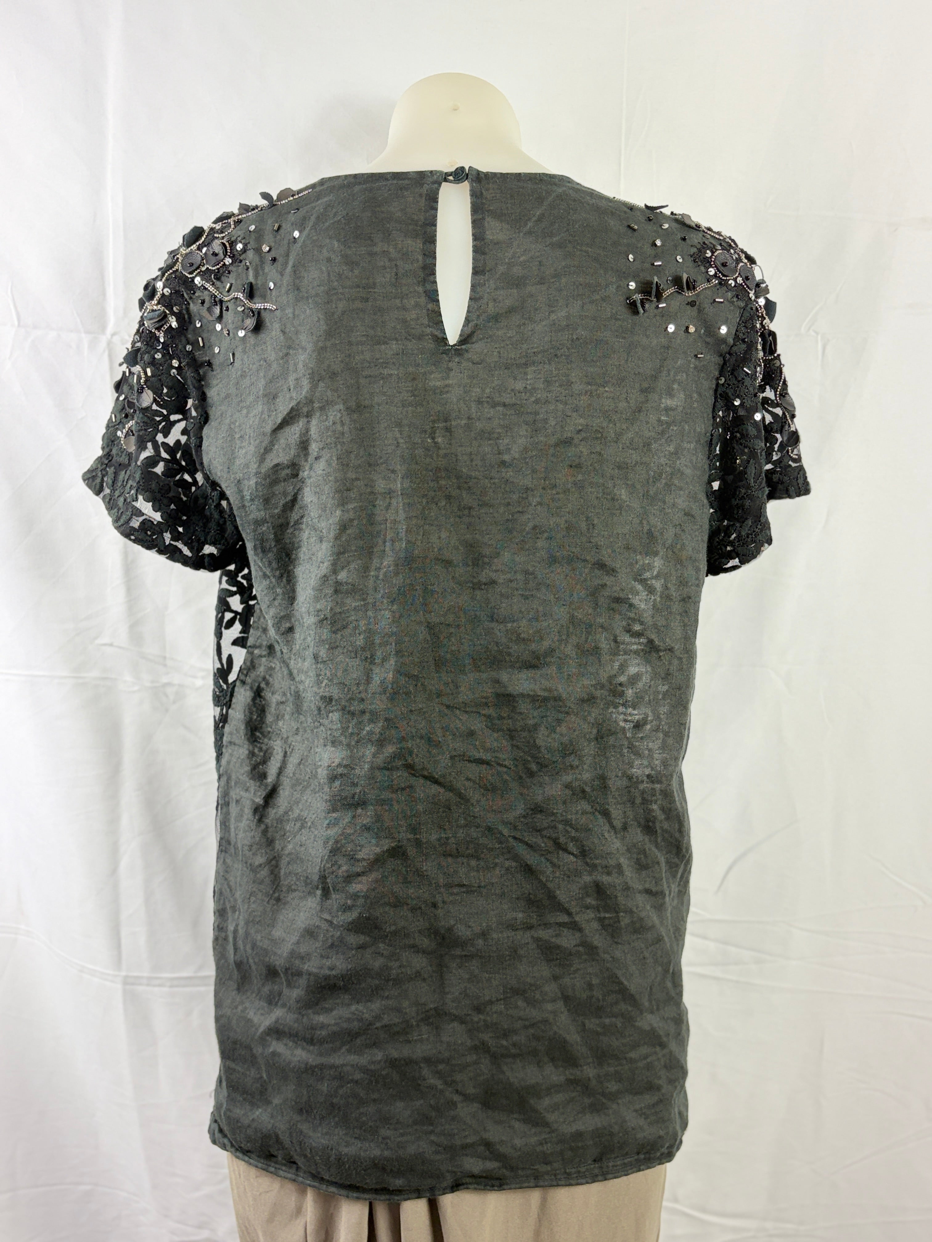 Aje | Embellished Floral Lace Top | Black | Size 6