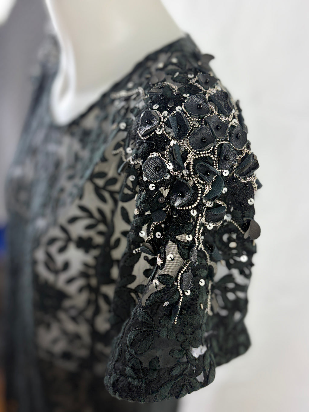 Aje | Embellished Floral Lace Top | Black | Size 6