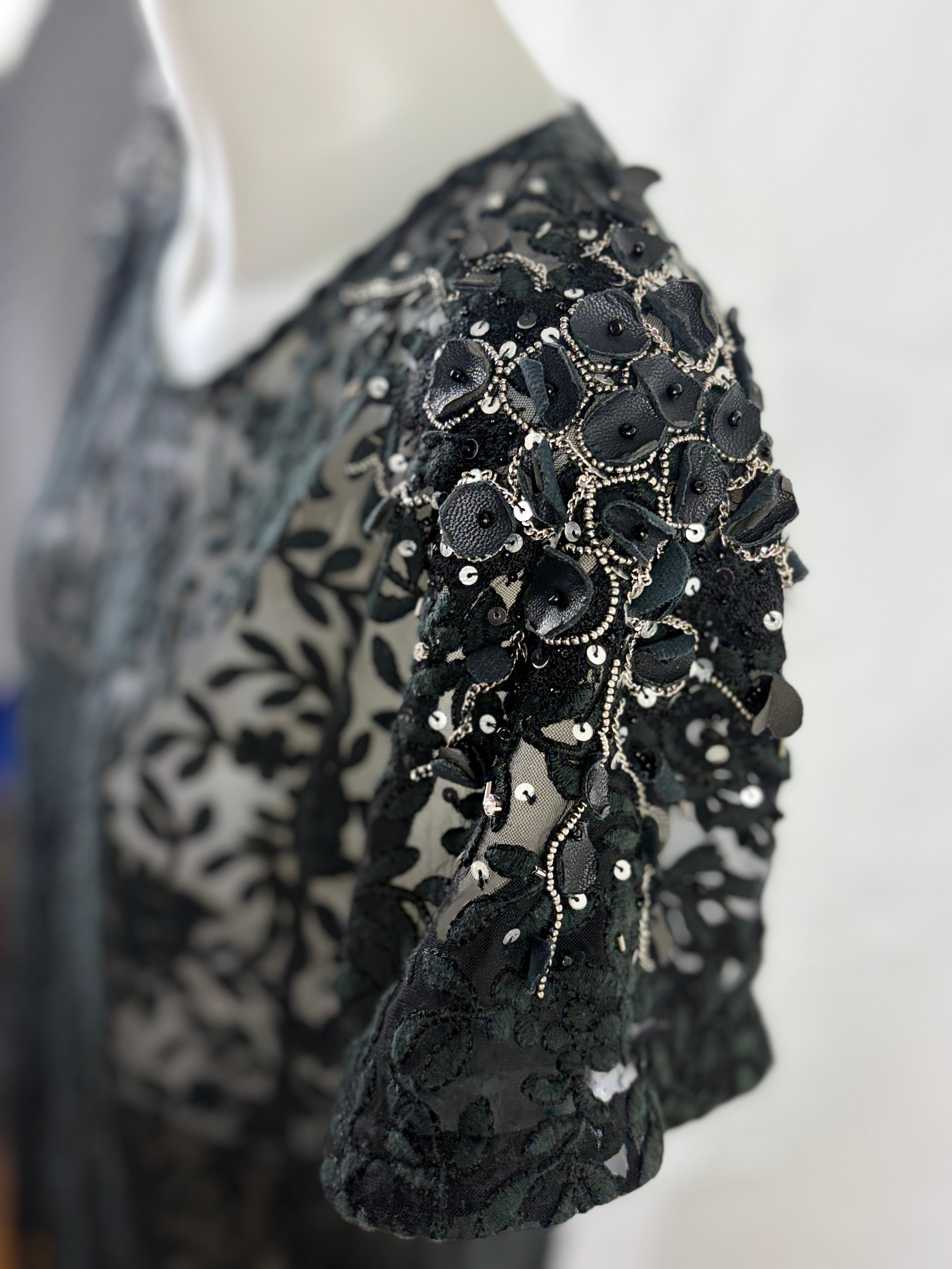 Aje | Embellished Floral Lace Top | Black | Size 6