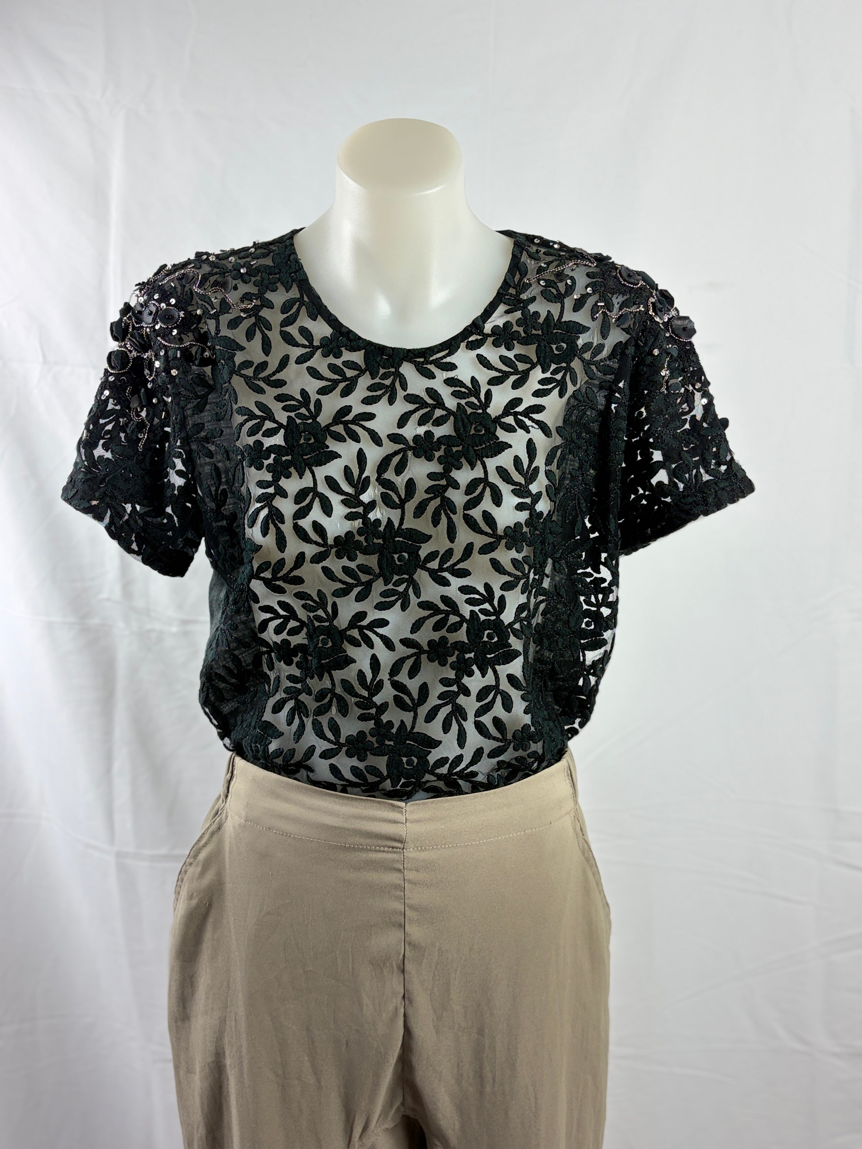 Aje | Embellished Floral Lace Top | Black | Size 6
