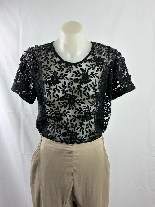 Aje | Embellished Floral Lace Top | Black | Size 6