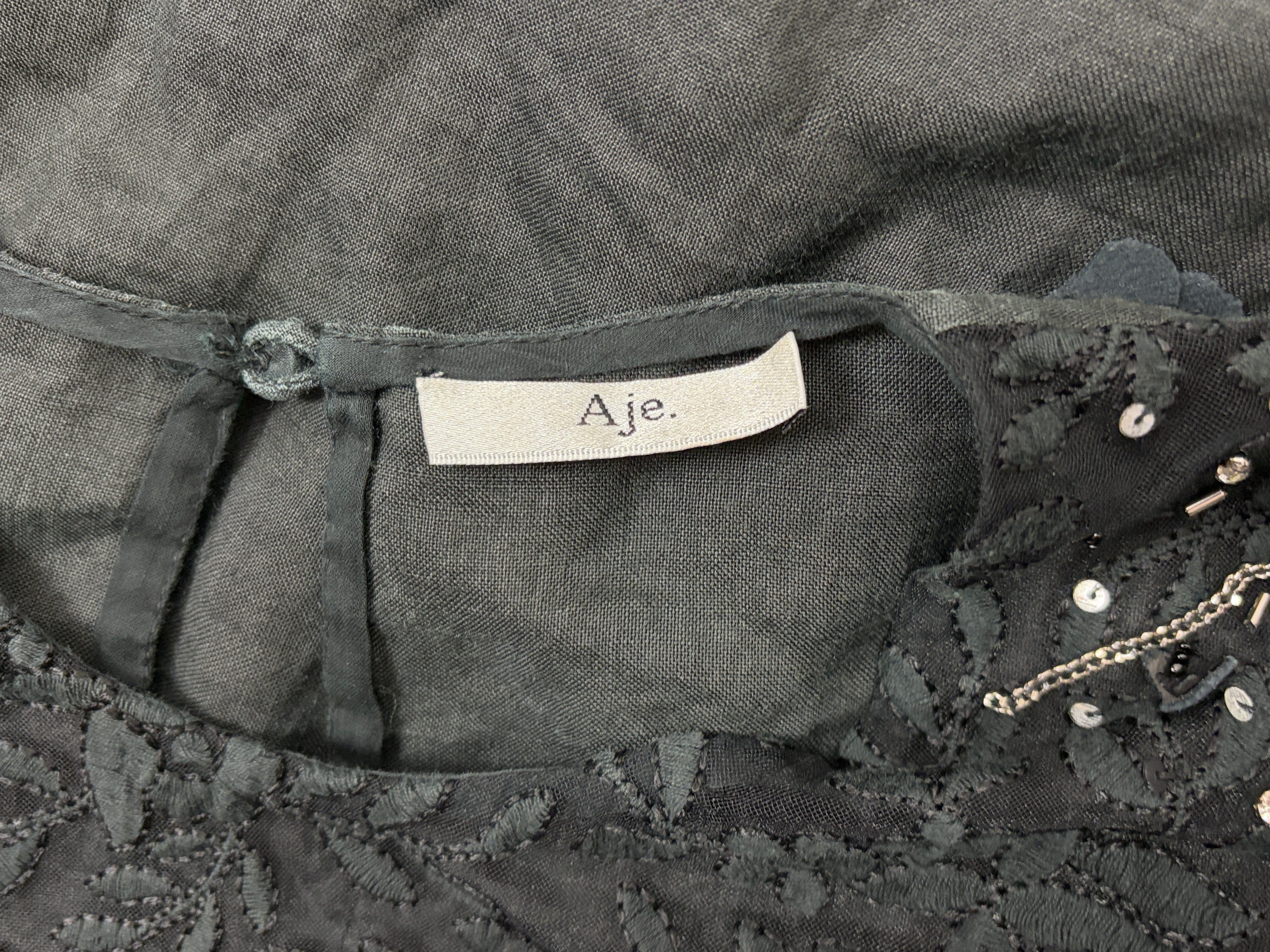 Aje | Embellished Floral Lace Top | Black | Size 6