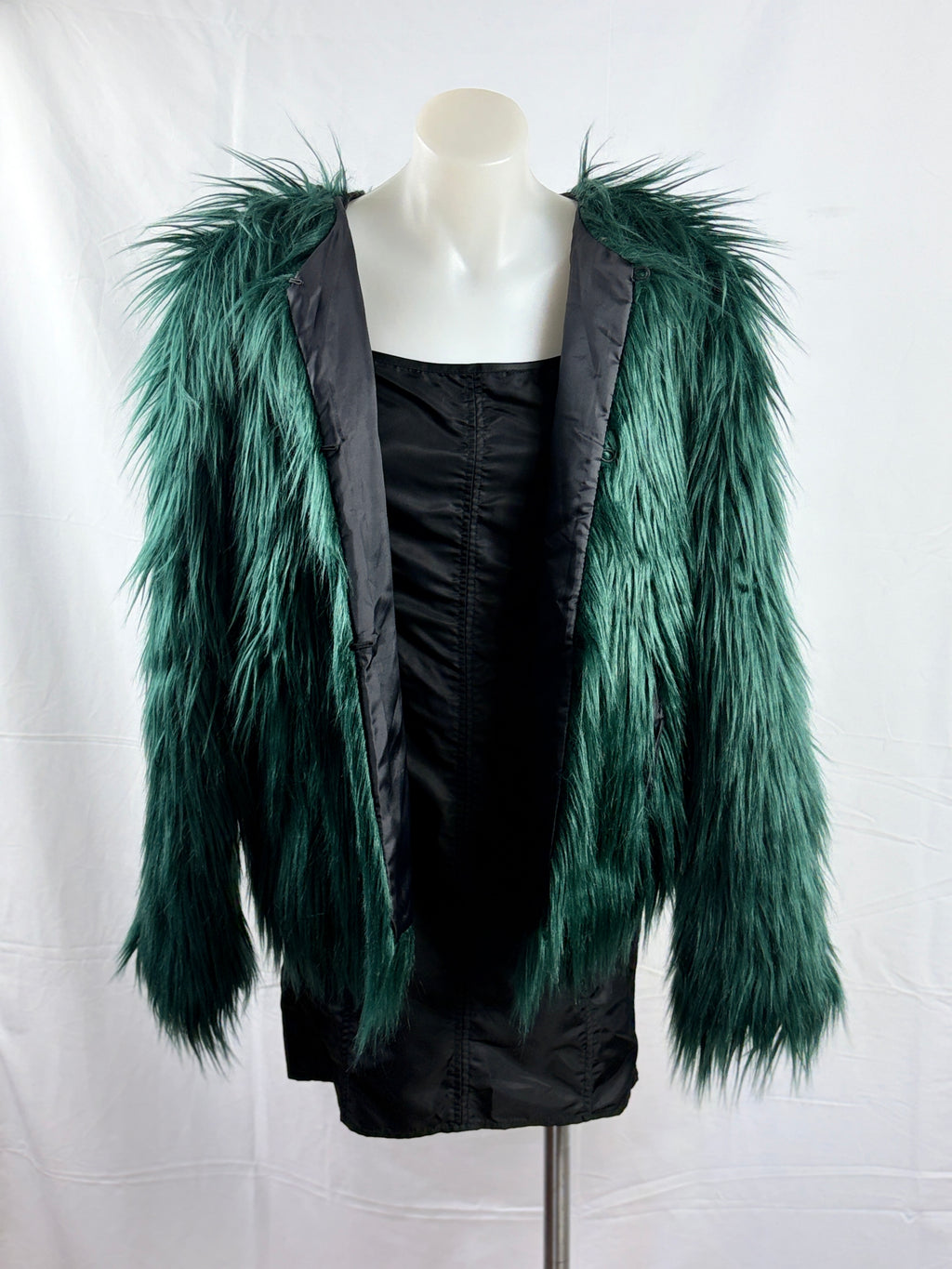 Shaggy Long-Pile Faux Fur Jacket | Emerald Green | M