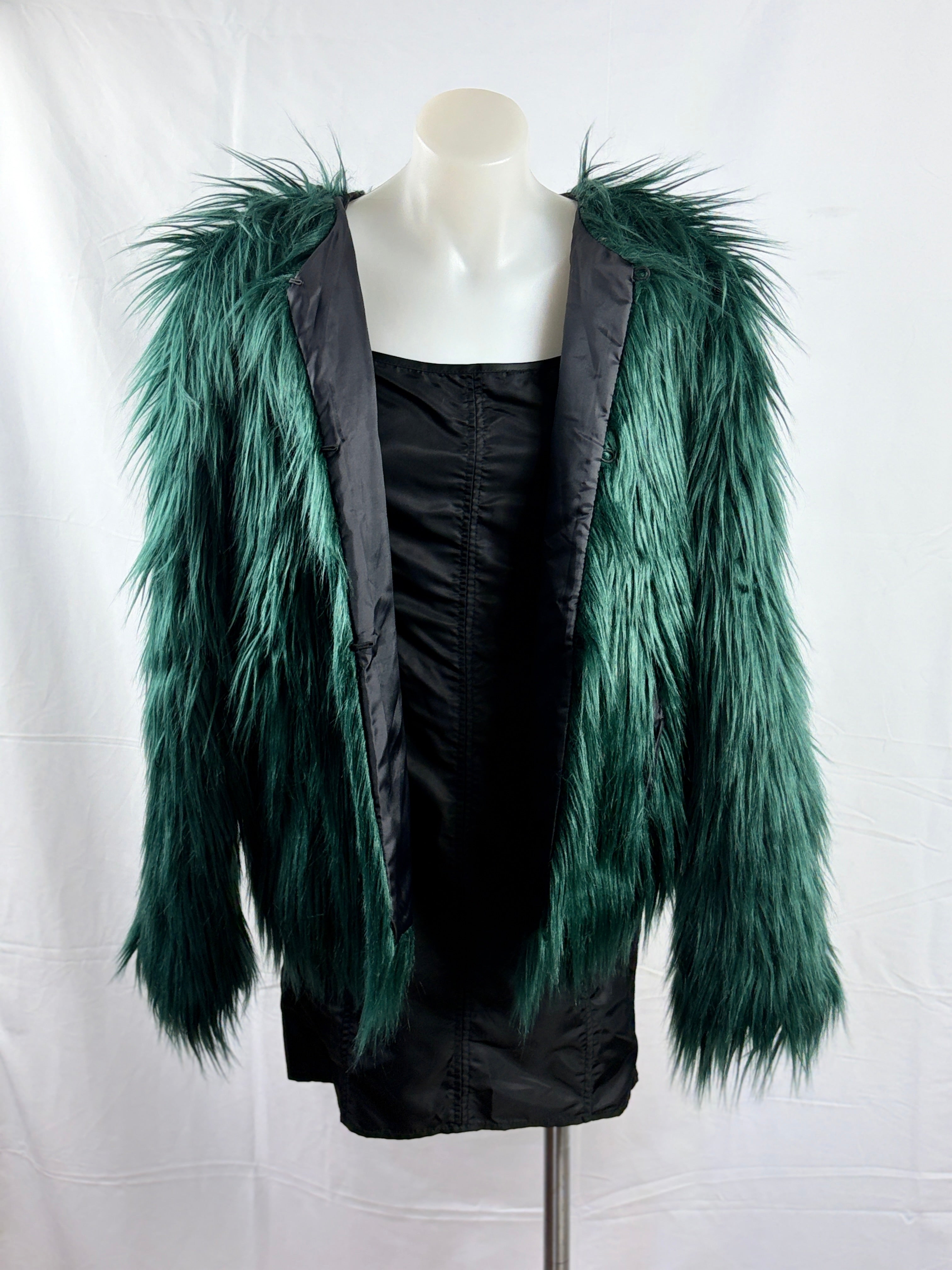 Shaggy Long-Pile Faux Fur Jacket | Emerald Green | M