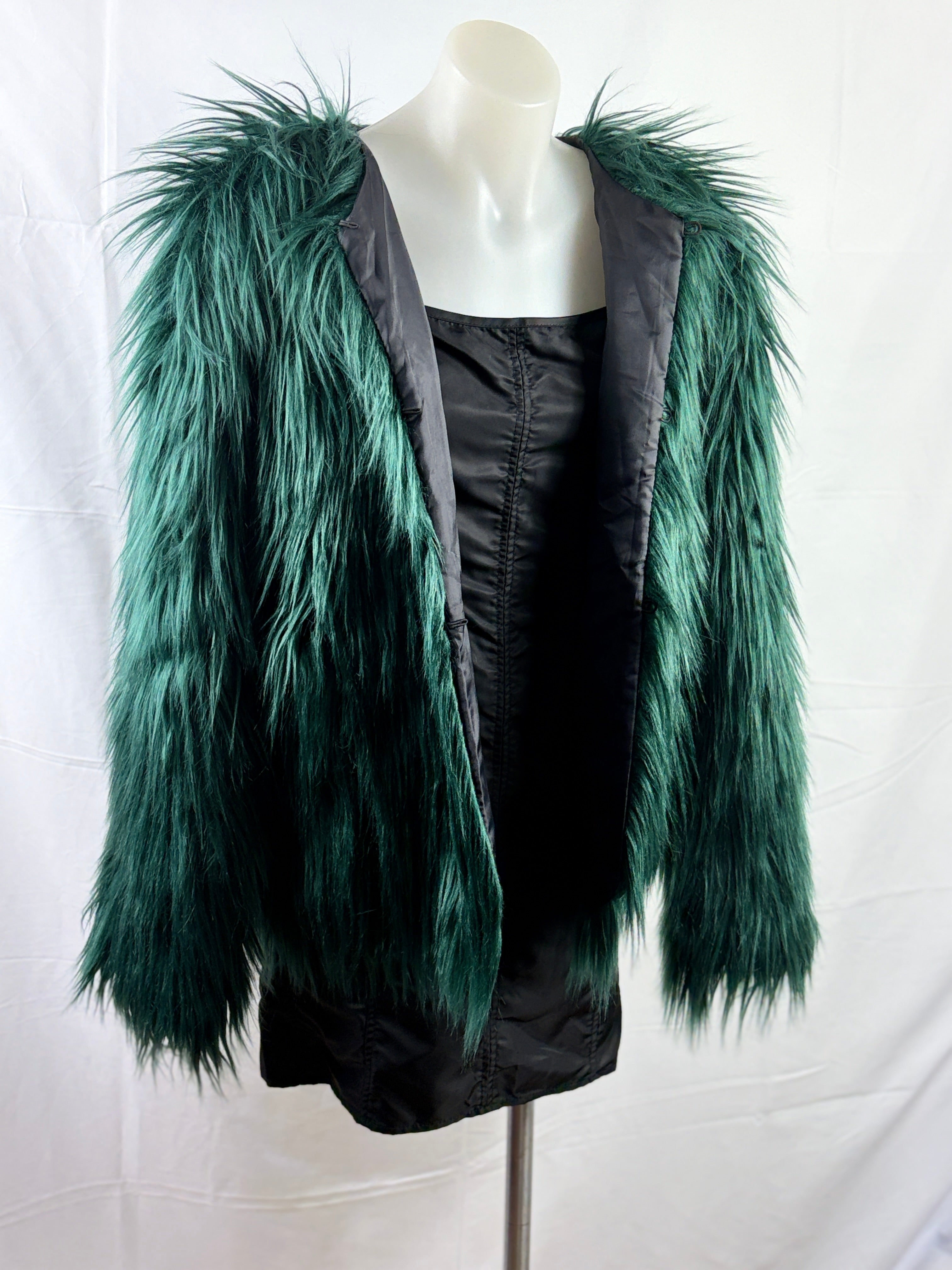 Shaggy Long-Pile Faux Fur Jacket | Emerald Green | M