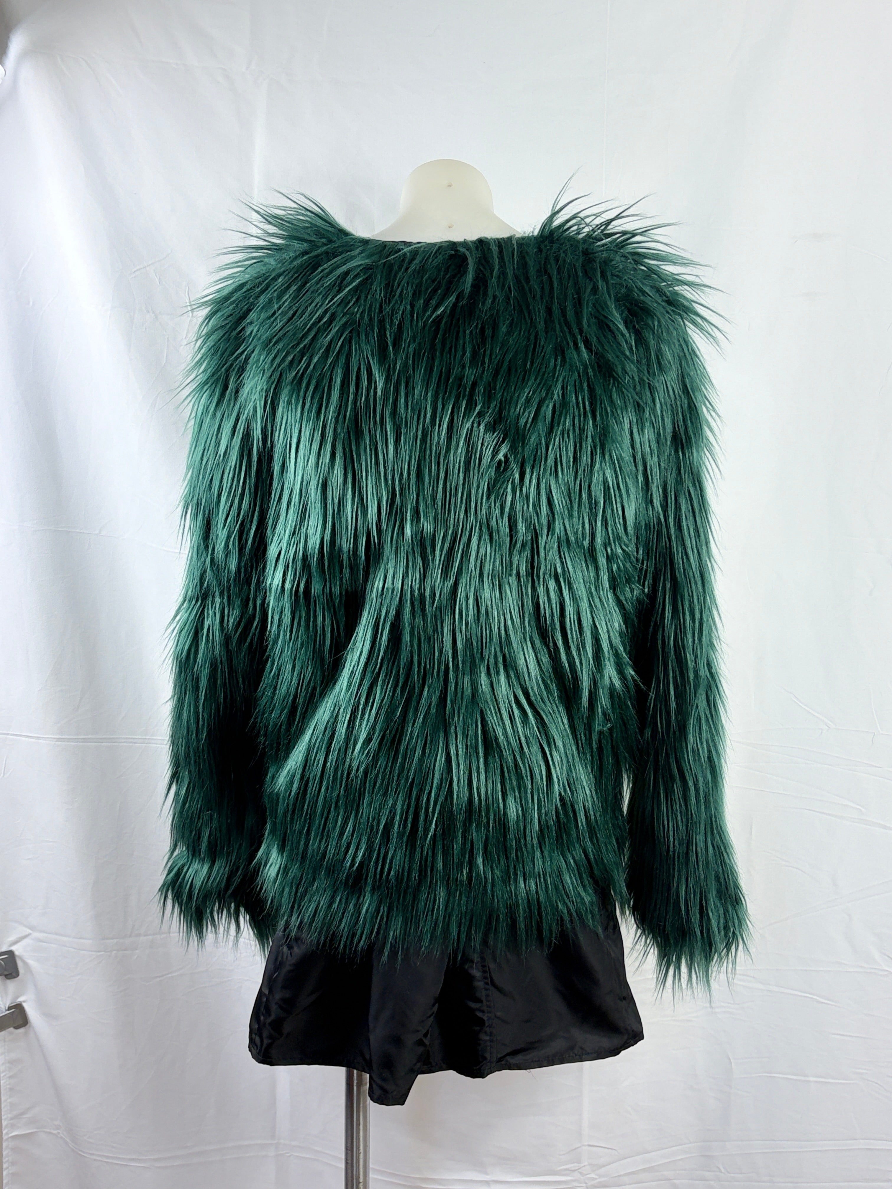 Shaggy Long-Pile Faux Fur Jacket | Emerald Green | M