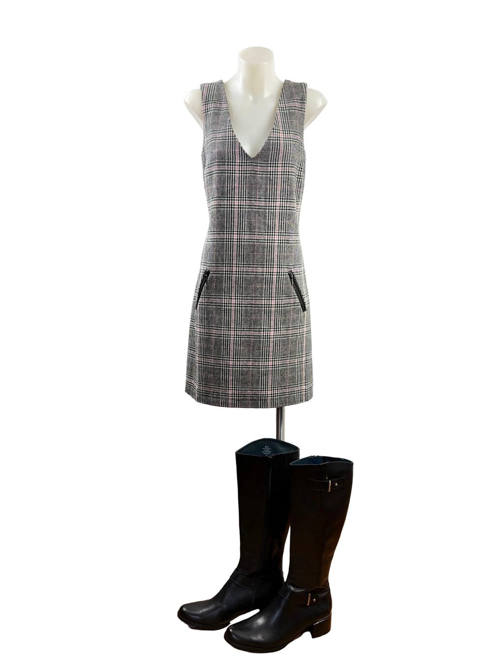 Redherring | Prince of Wales Check Pinafore Dress | Grey, Black & Pink
