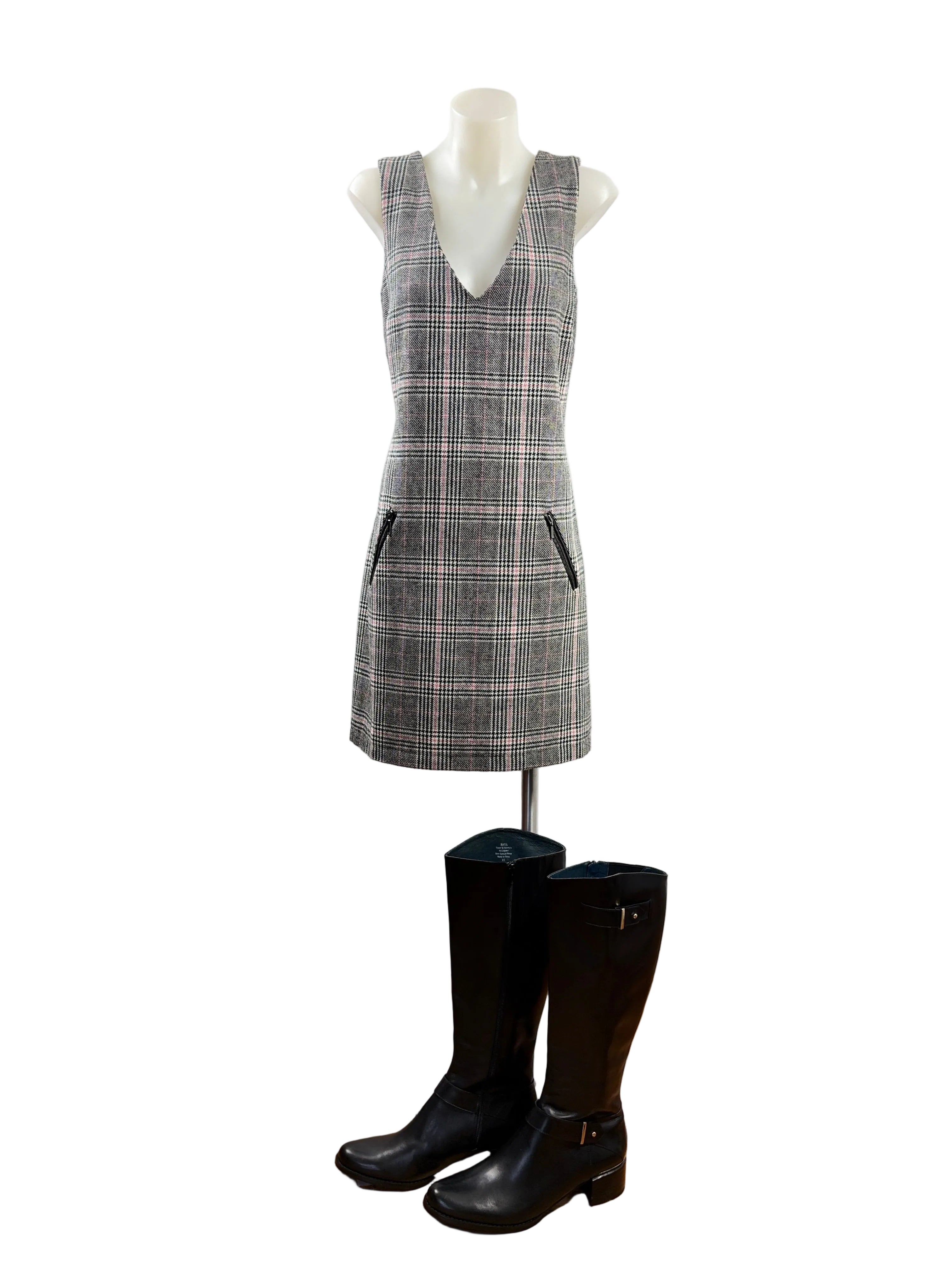 Redherring | Prince of Wales Check Pinafore Dress | Grey, Black & Pink