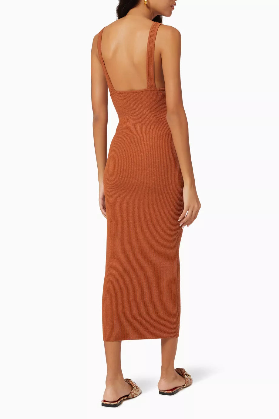 Mossman Dreaming Wild Rib-Knit Midi Dress in ginger biscuit – view 3 of 10