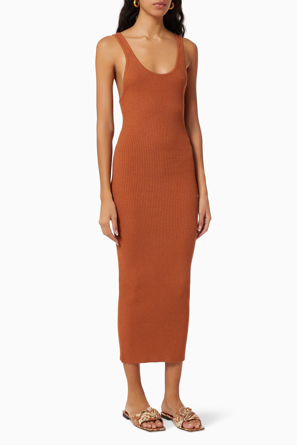 Mossman Dreaming Wild Rib-Knit Midi Dress in ginger biscuit – view 2 of 10