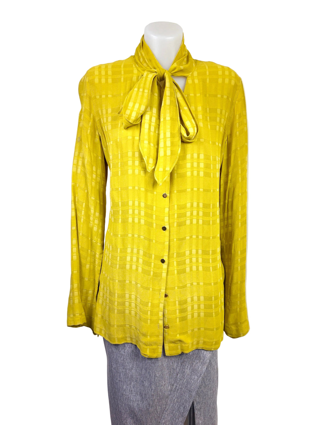 Sass & Bide Jacquard Pussy Bow Blouse in chartreuse yellow – view 2 of 5