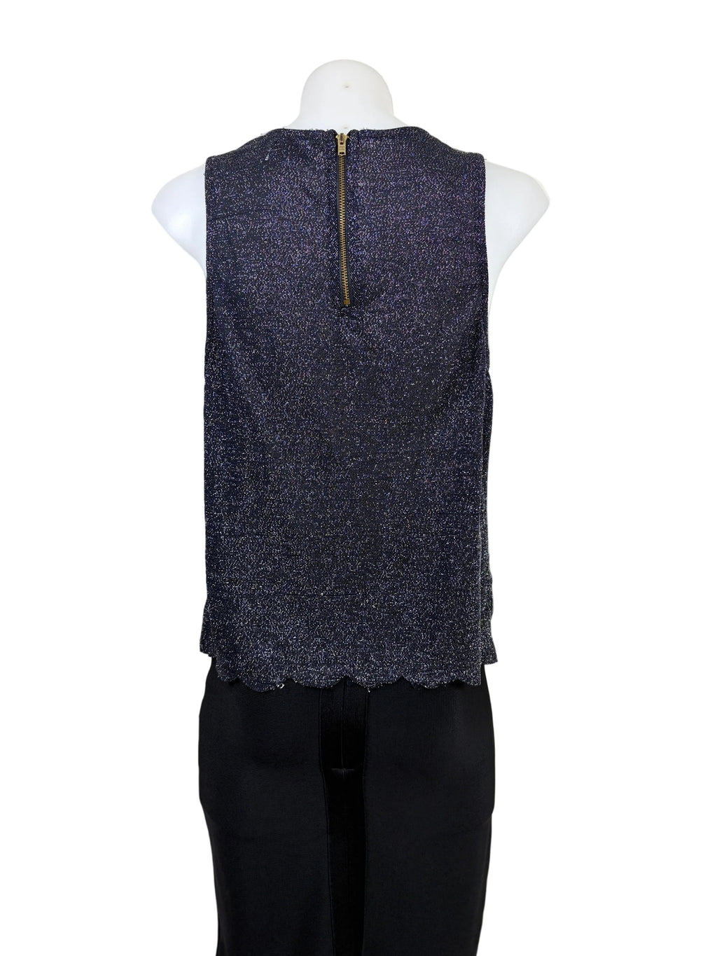 Dotti Scalloped Hem Metallic Knit Tank in navy glitter – view 4 of 6
