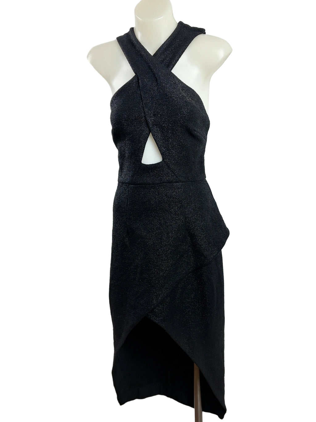 Manning Cartell | Neo Classic Black Textured Cross-Front Dress | Size 8