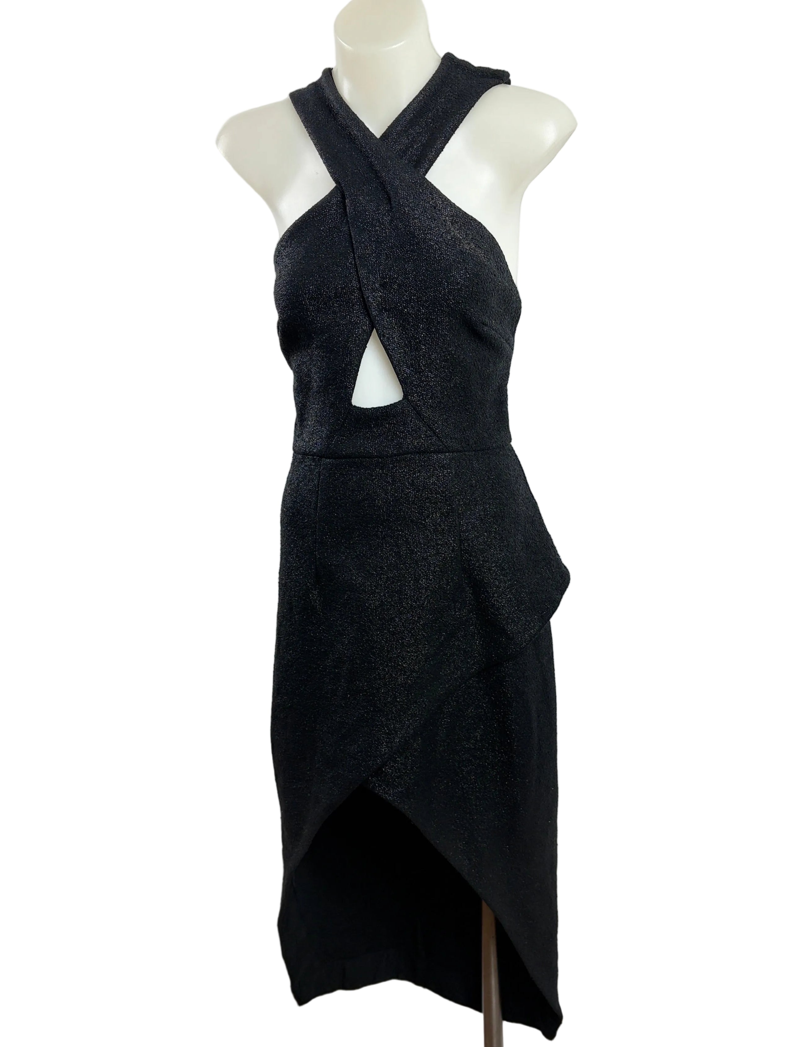 Manning Cartell | Neo Classic Black Textured Cross-Front Dress | Size 8