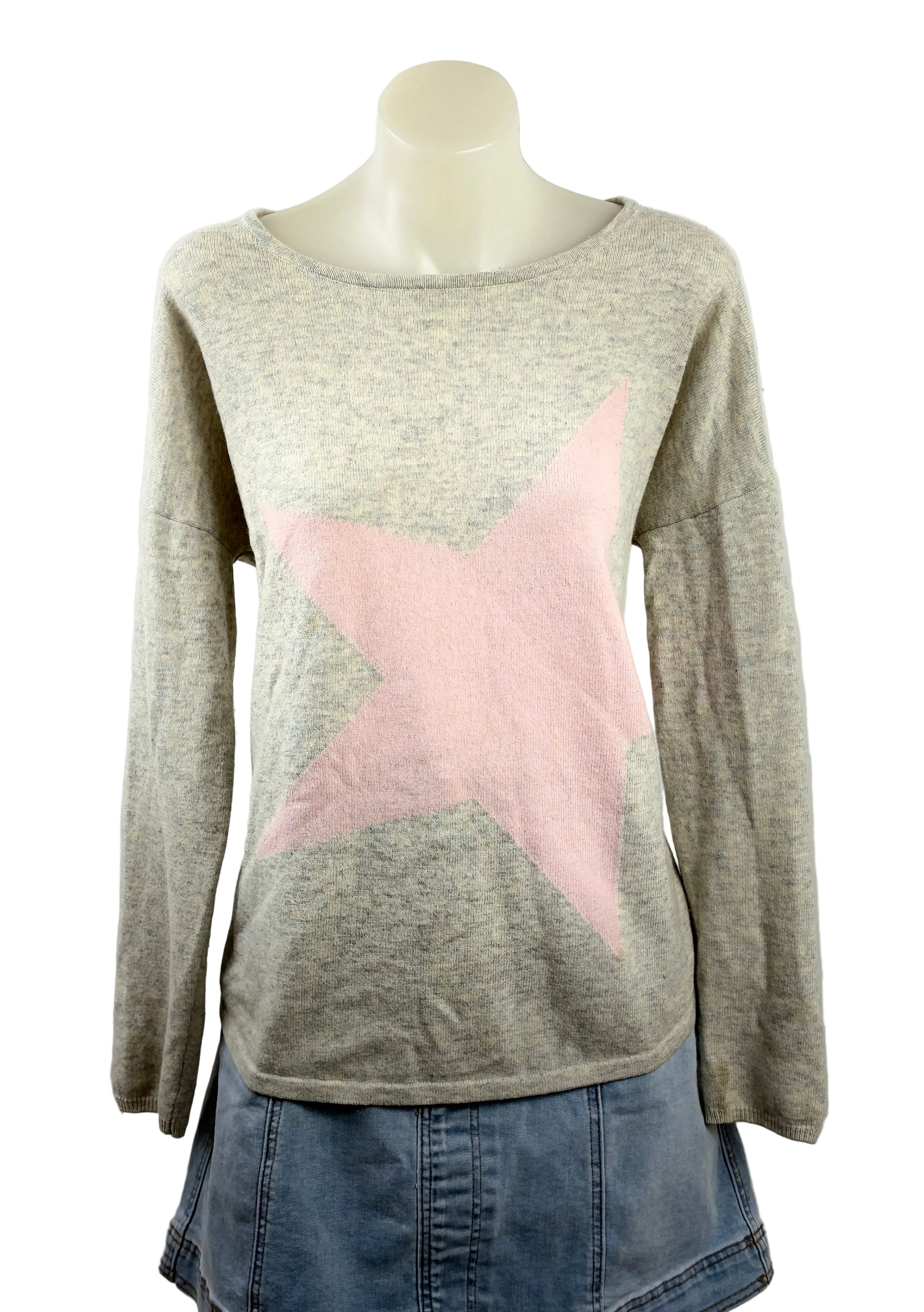 Ali Cashmere Star Jumper — Grey Marle & Blush Pink - Size S