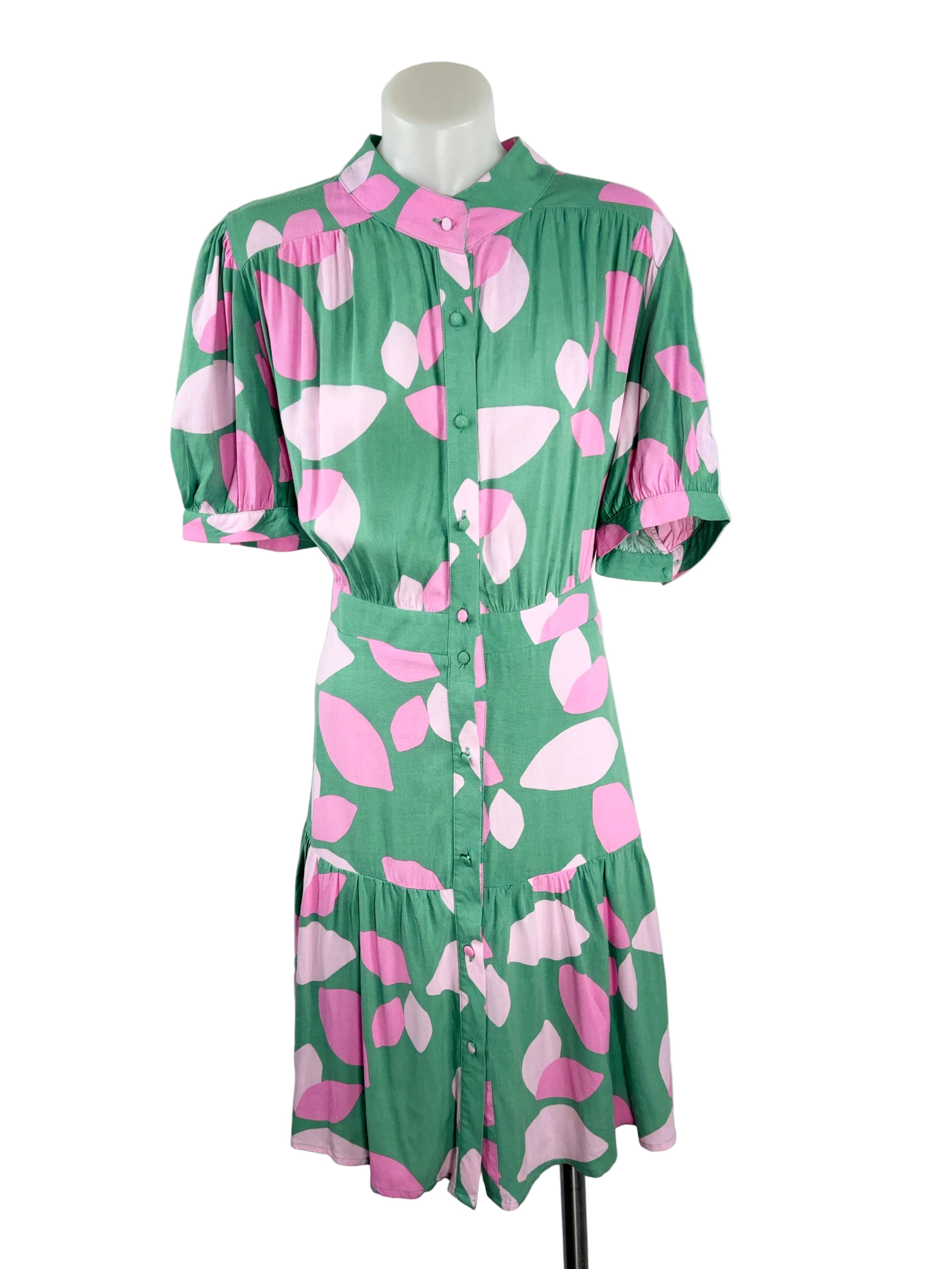 Fria | Abstract Petal Print Shirt Dress | Size 12