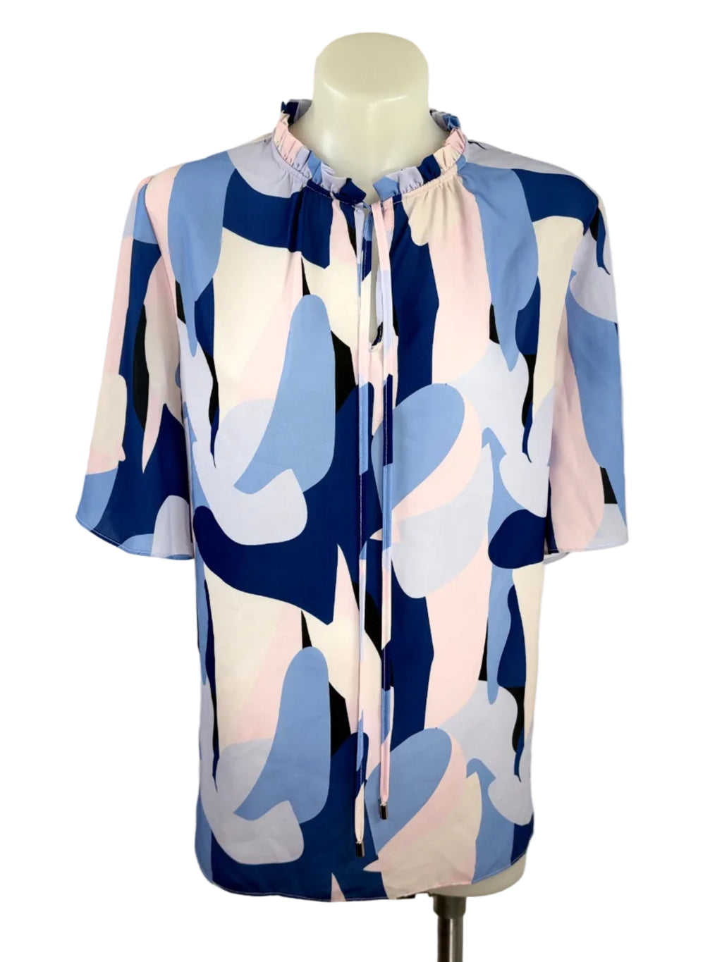 Portmans Abstract Print Blouse in navy, blush & powder blue – view 3 of 5