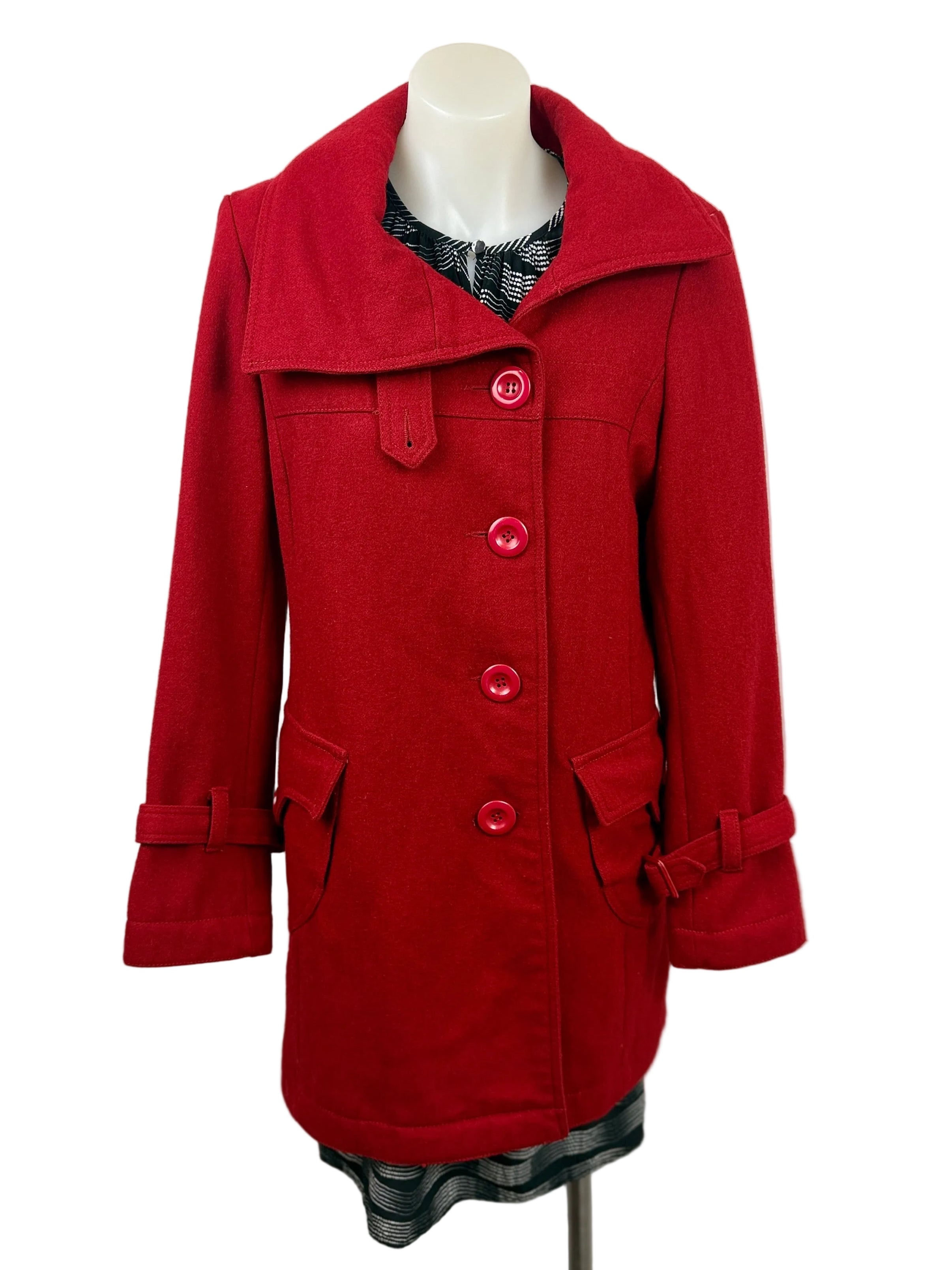 Wool Blend Peacoat | Red | Size S