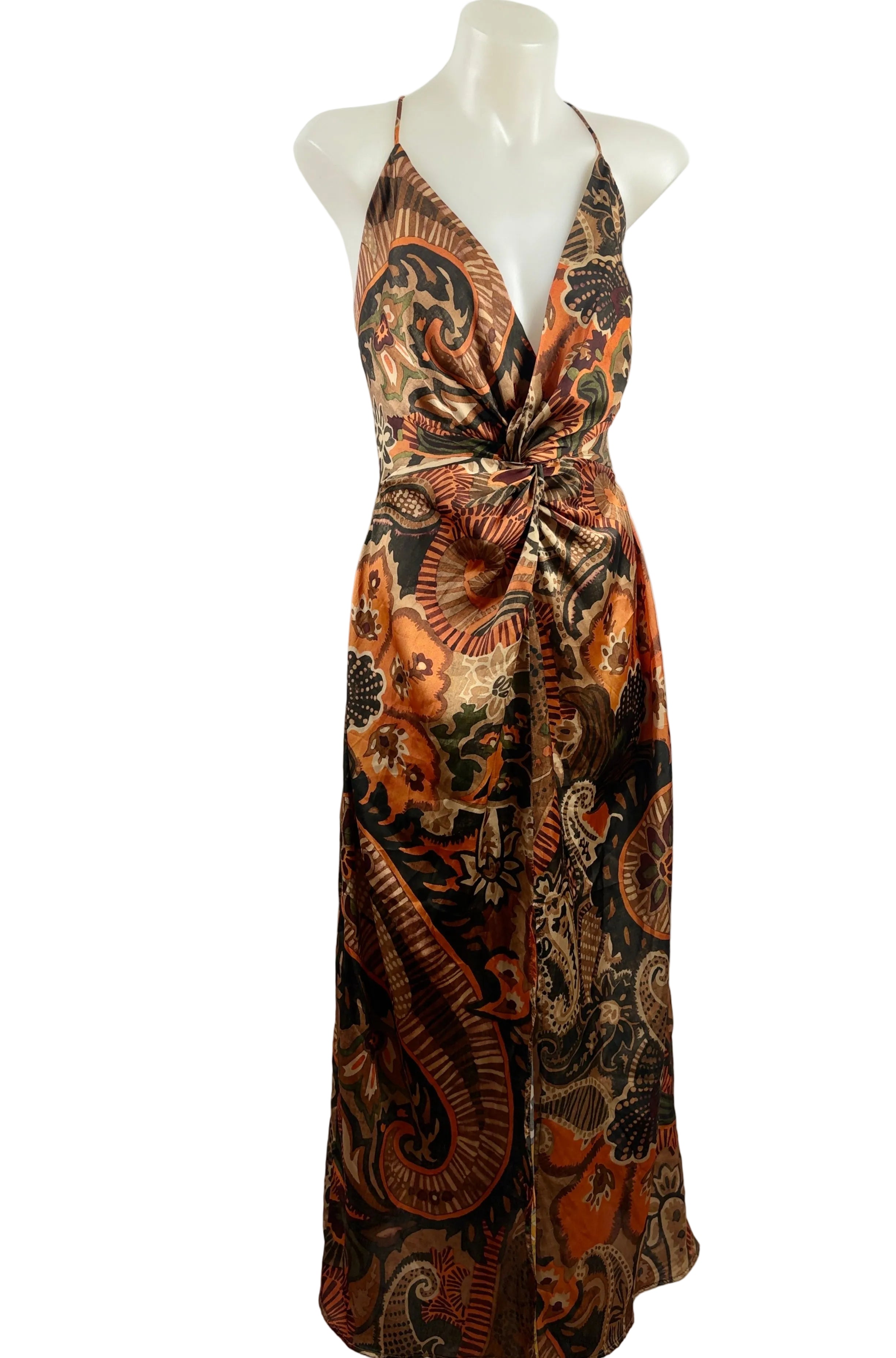 Zara | Paisley Print Maxi Dress | Twist-Front Detail | Size XS
