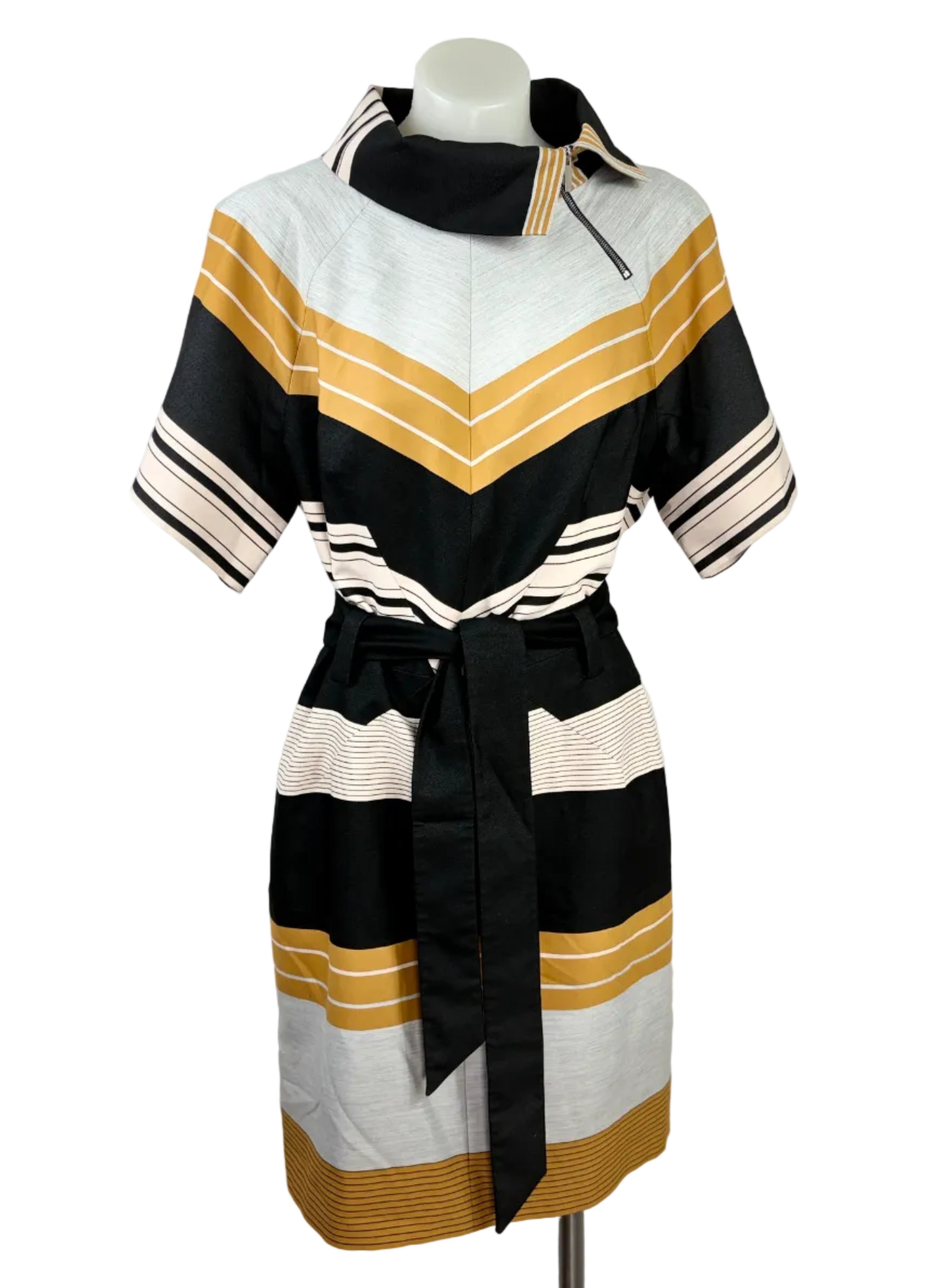 Karen Millen Chevron Stripe Structured Dress with Pockets - Size 12