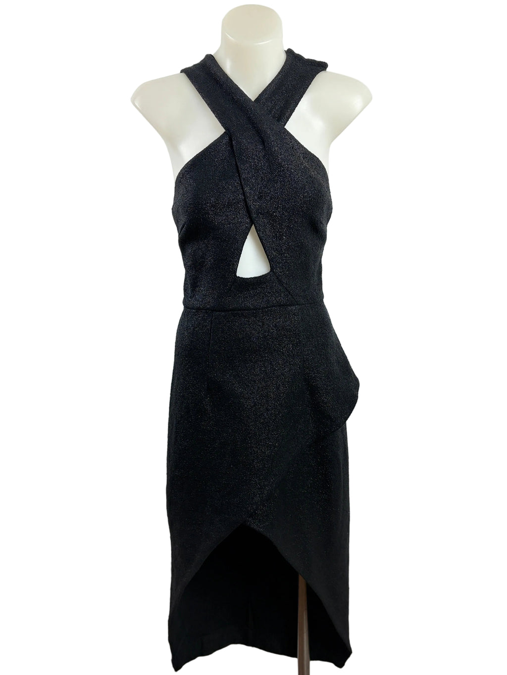 Manning Cartell | Neo Classic Black Textured Cross-Front Dress | Size 8