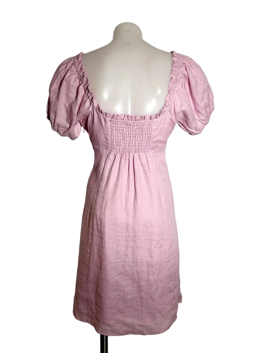 Forever New Linen Puff Sleeve Babydoll Dress in pink – view 3 of 5