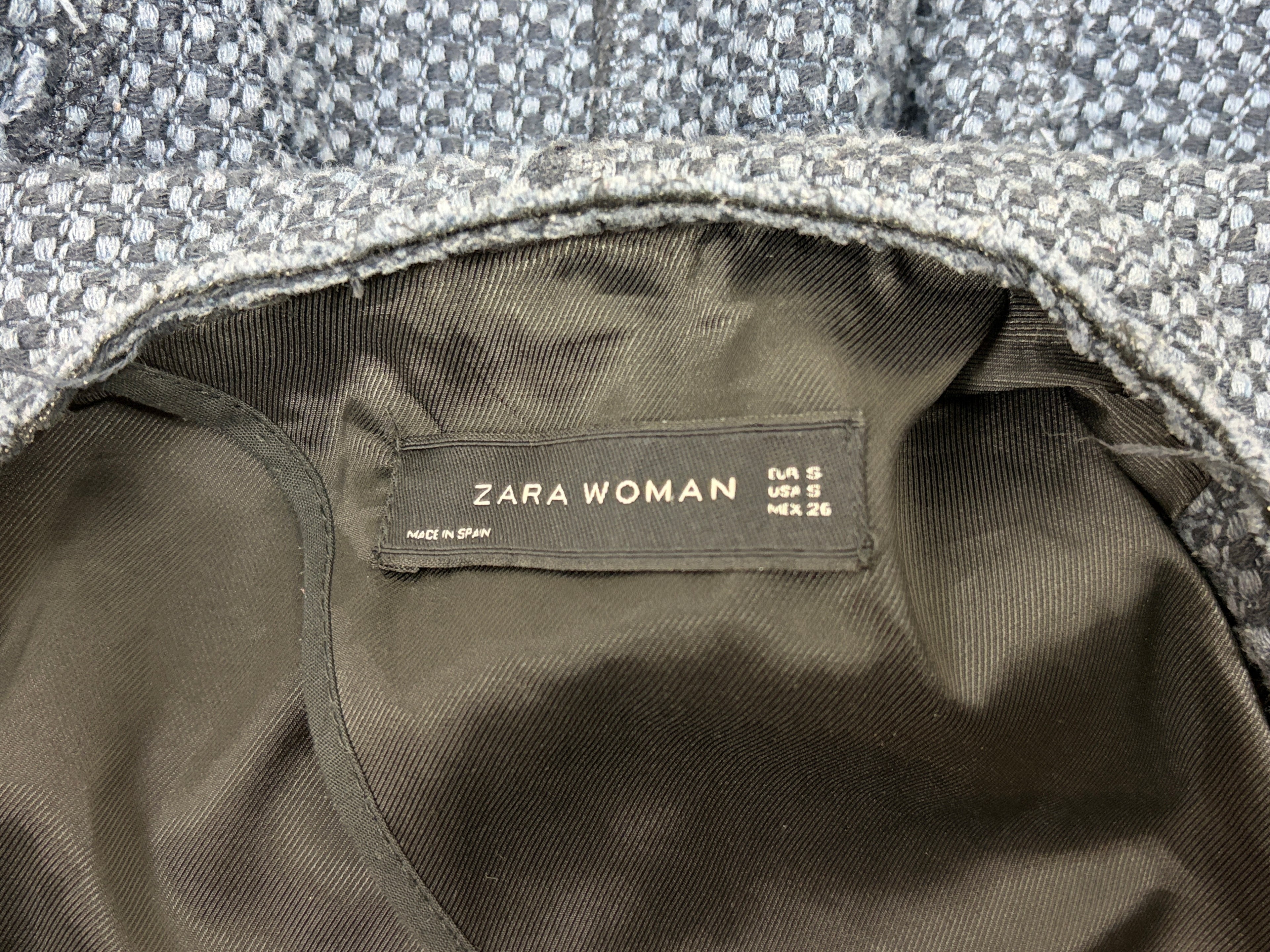 Zara | Collarless Basketweave Tweed Jacket | Navy | Size S