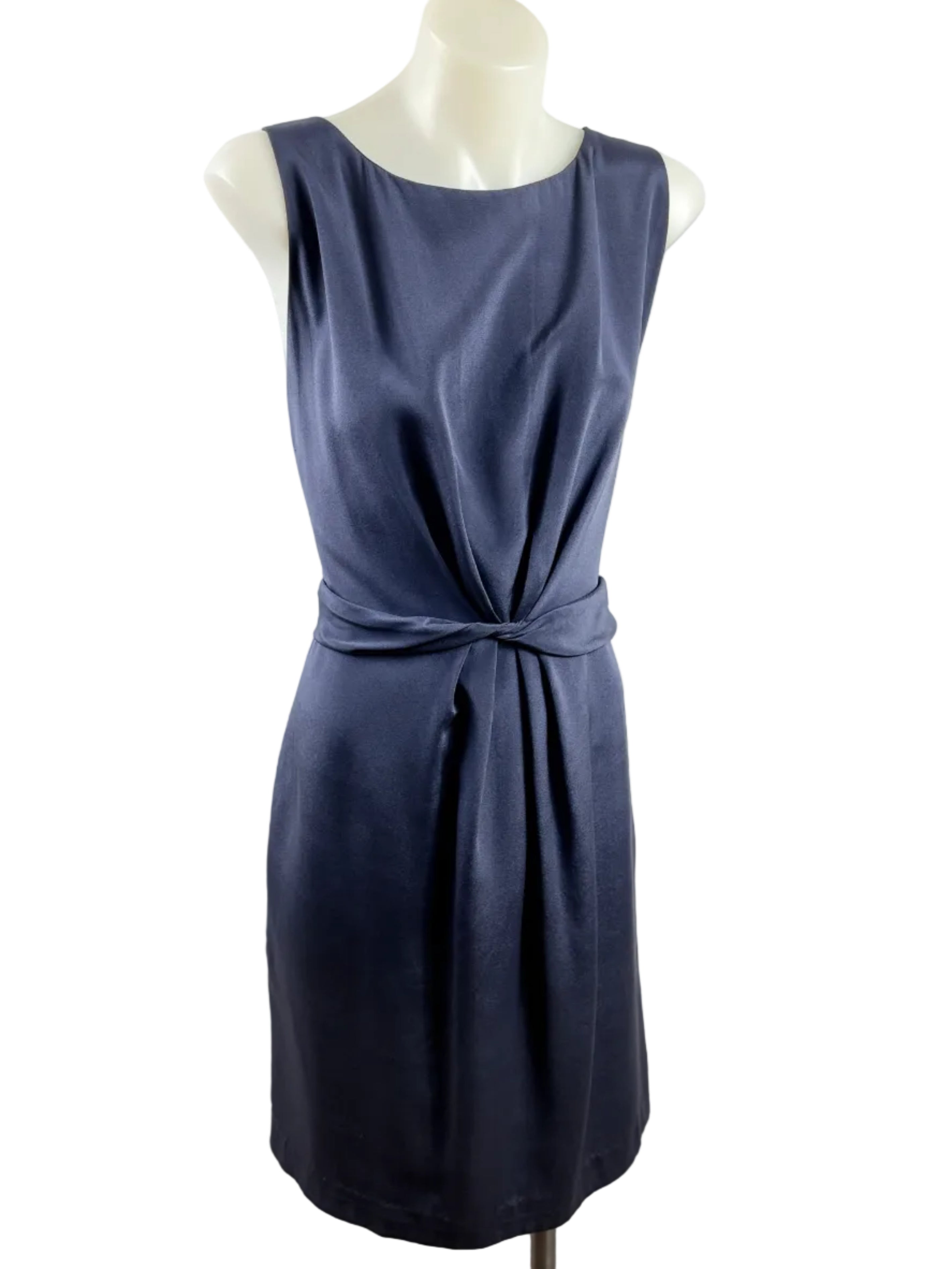 Satch | Draped Wrap-Front Silk Dress | Navy | Size S