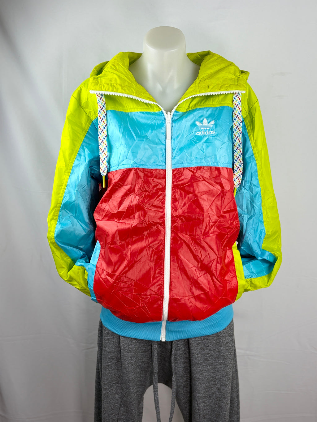 Adidas | Reversible Colourblock Hooded Windbreaker | Lime, Sky Blue & Red | Size M