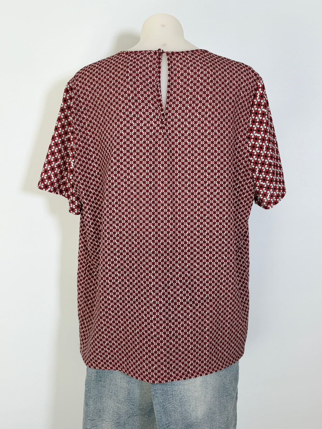 Bec + Bridge Geometric Print Boxy Top in burgundy & white – view 5 of 6