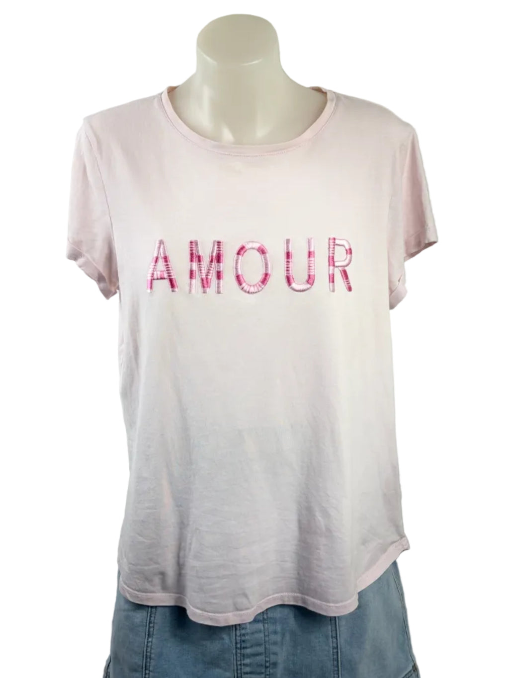 Portmans "Amour" Embroidered Tee — Blush Pink - Size S