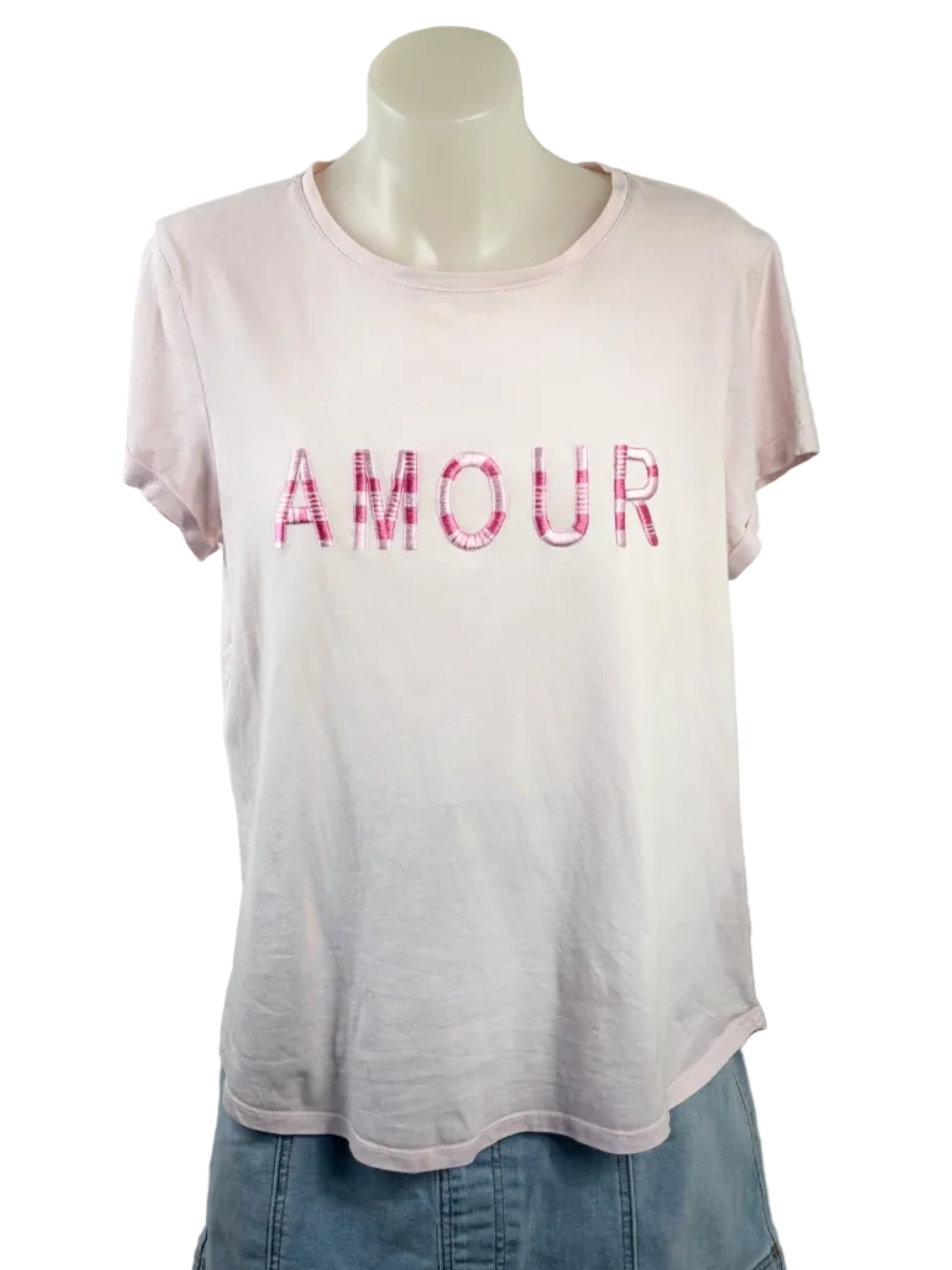 Portmans "Amour" Embroidered Tee — Blush Pink - Size S