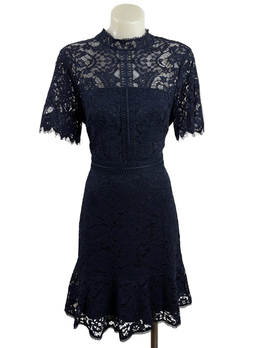 Forever New | Lace Fit-and-Flare Daphne Dress | Navy | Size 8