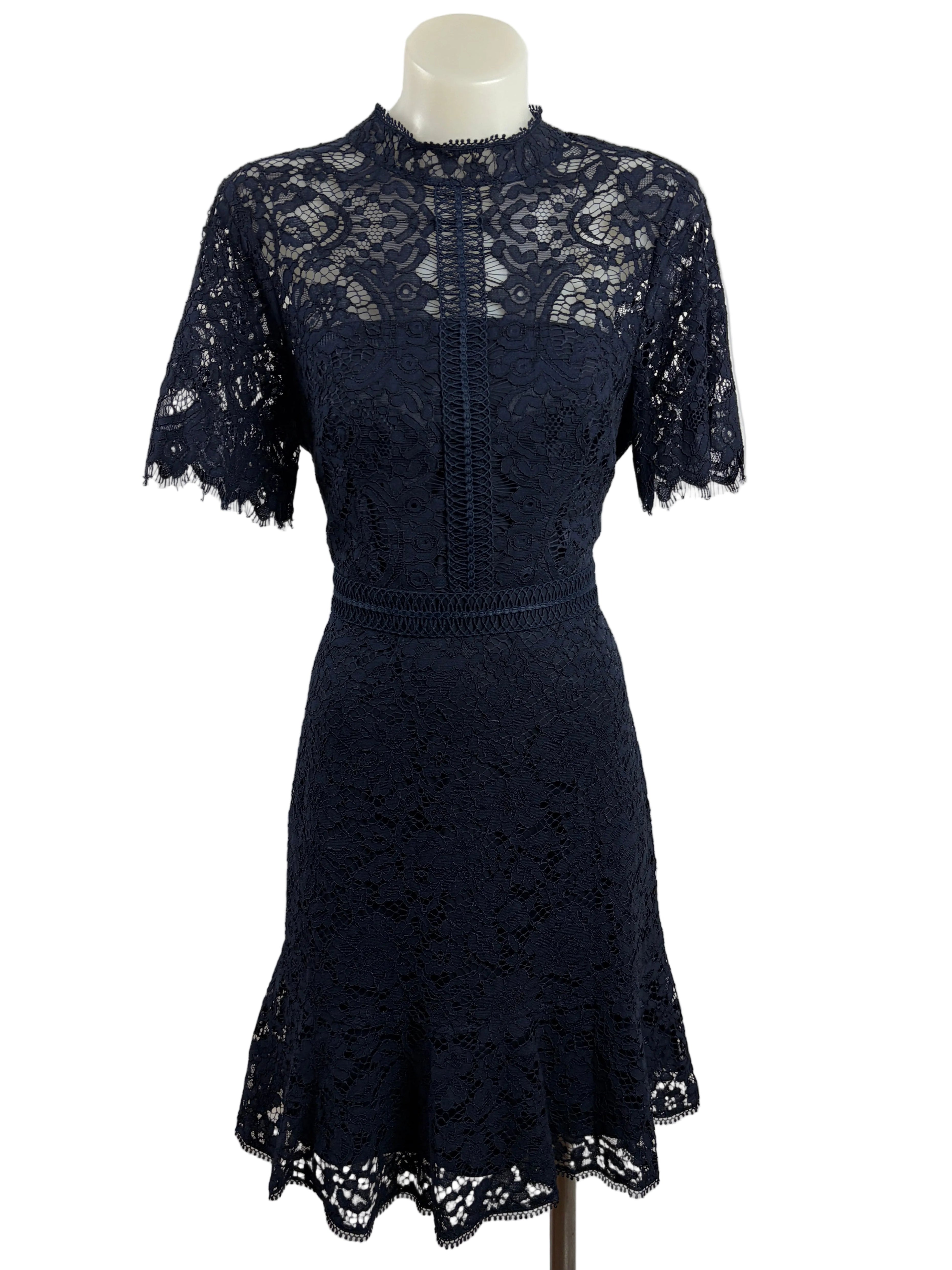 Forever New | Lace Fit-and-Flare Daphne Dress | Navy | Size 8