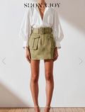 Shona Joy | Ellington Cargo Miniskirt | Olive Linen | Size 6